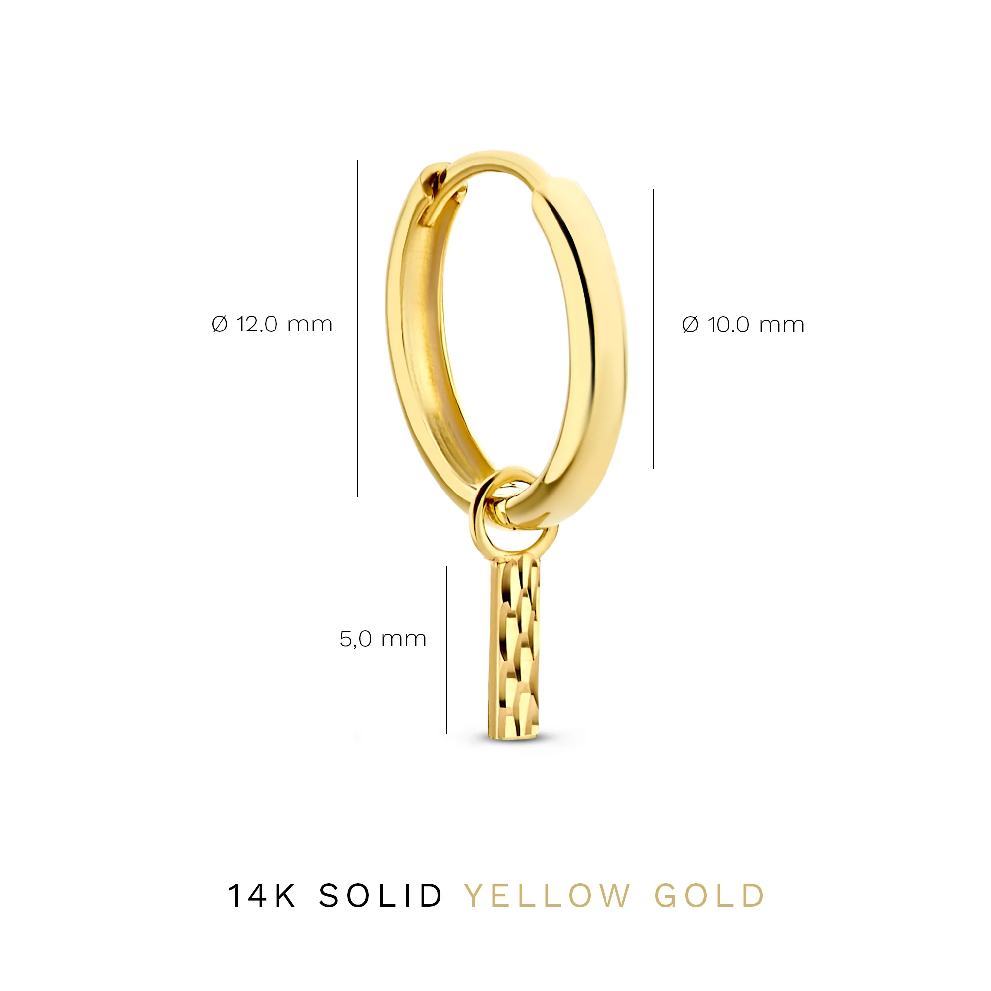 Rivoli Laura 14 karat gold hoop earrings with diamond cut rod - Image 5