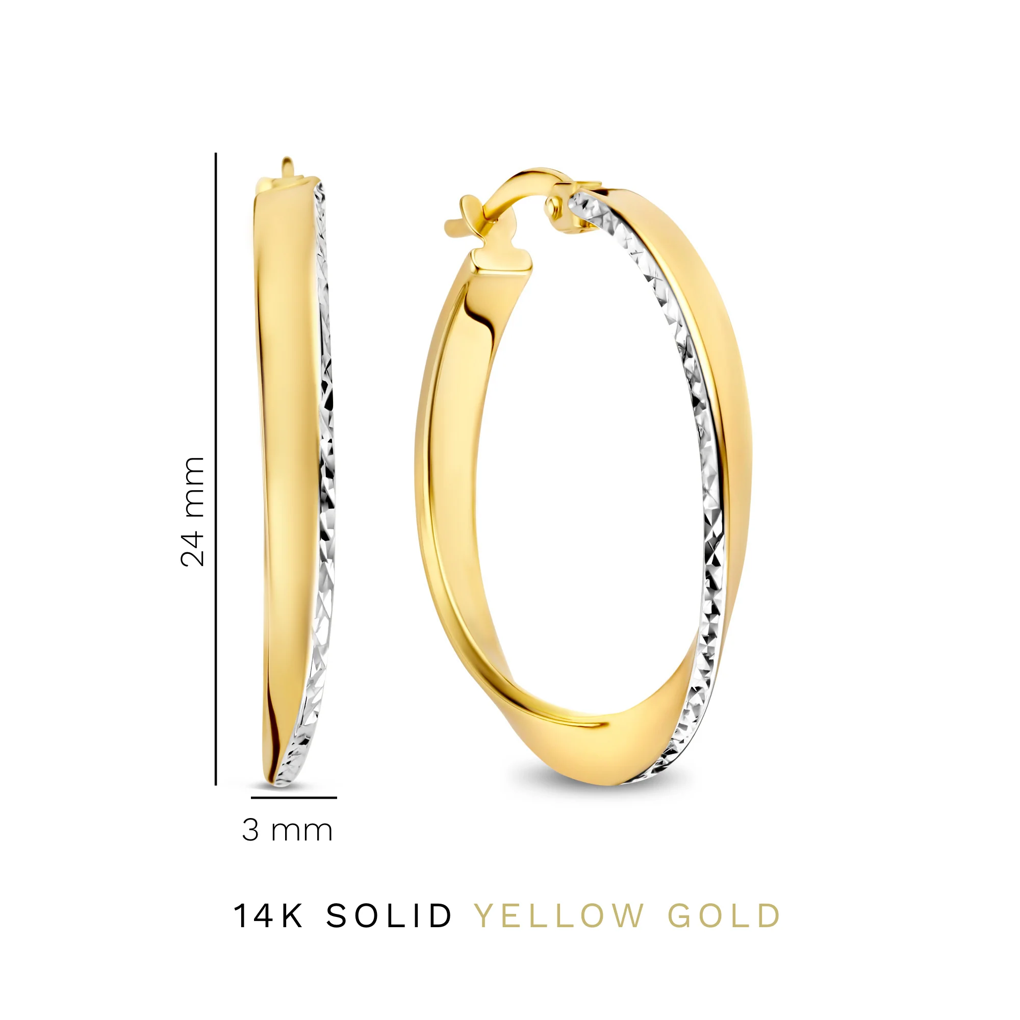 Rivoli Laura 14 karat gold hoop earrings with diamond cut (24 mm) - Image 4