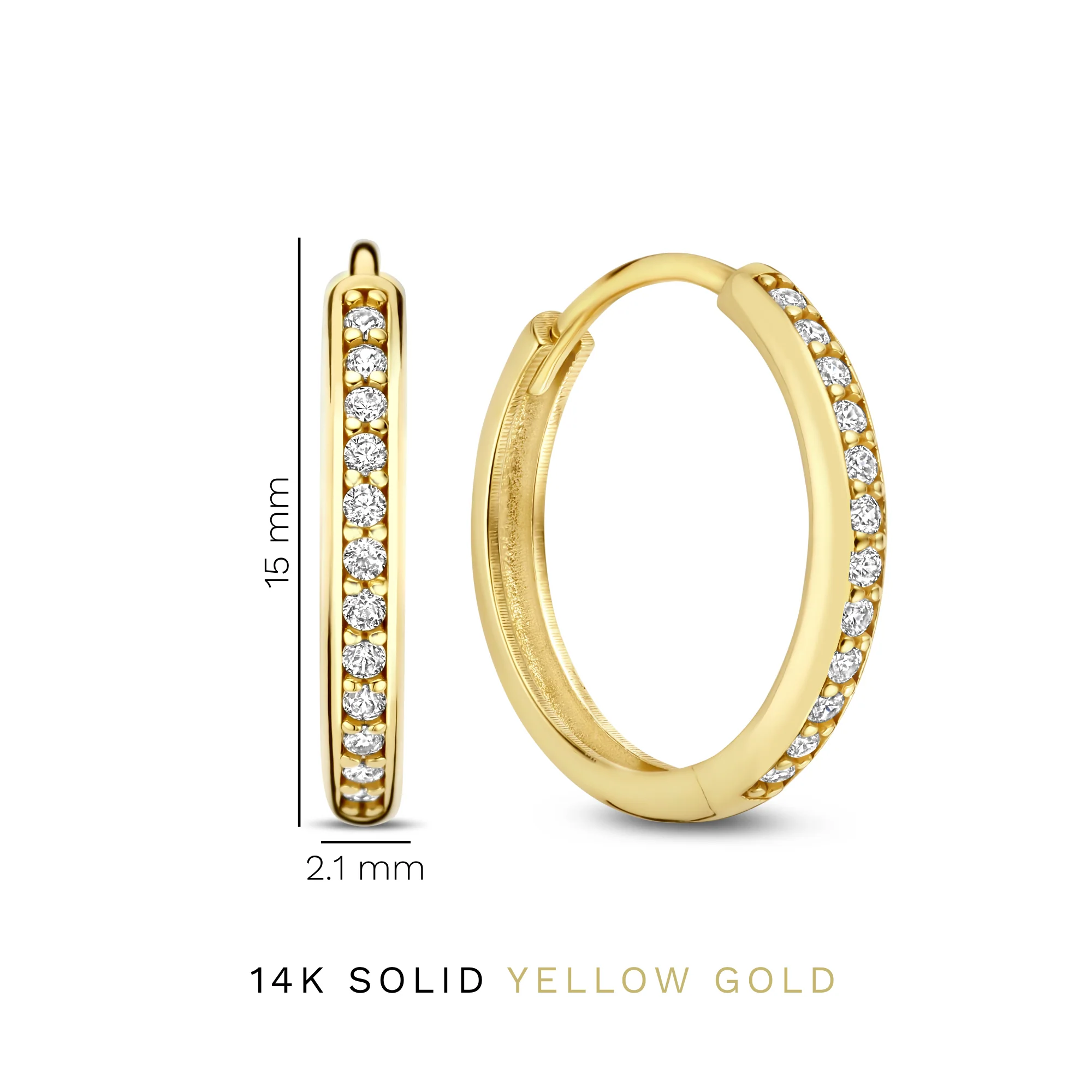 Le Marais Merle 14 karat gold hoop earrings with zirconia (15 mm) - Image 4