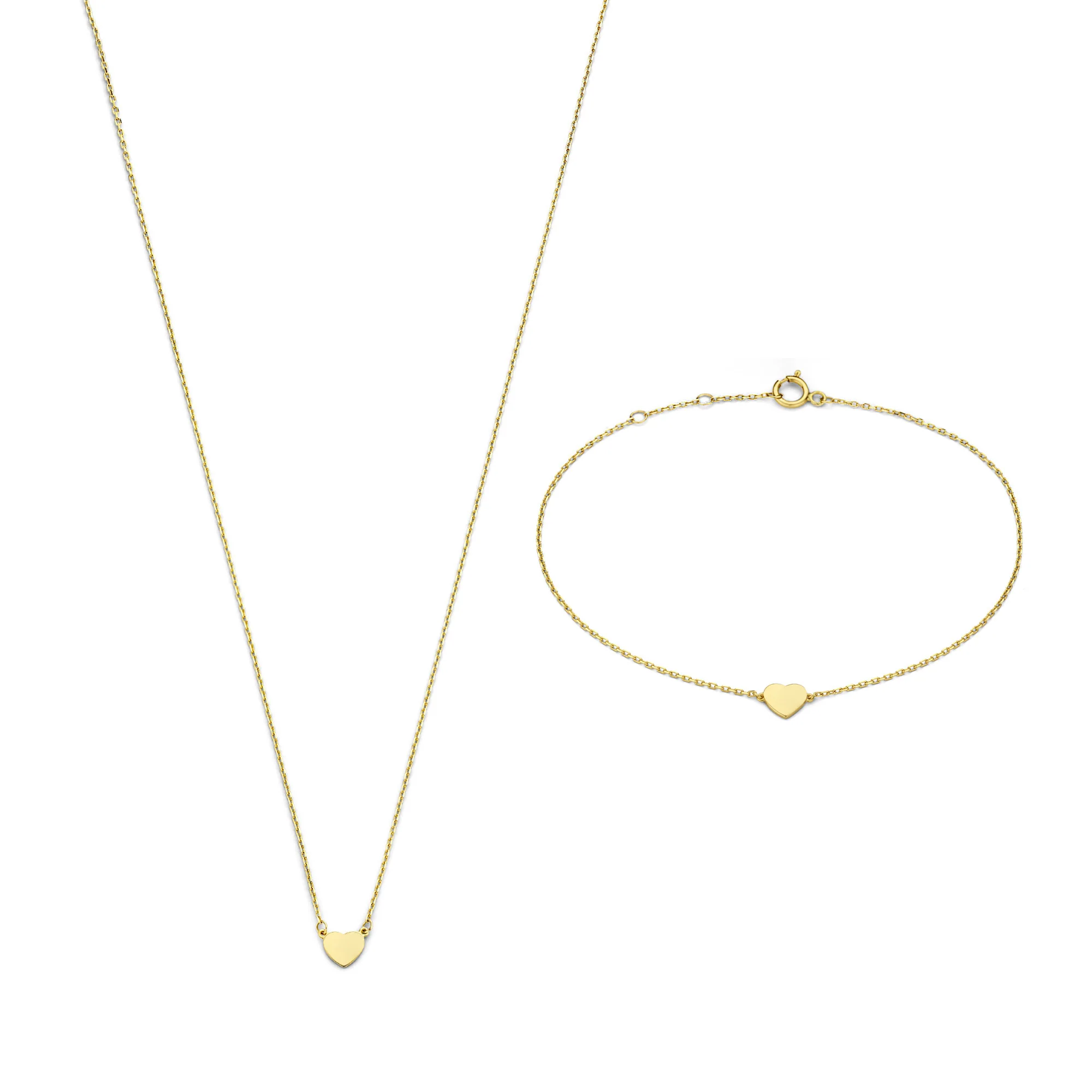 Cadeau d'Isabel 14 karat gold necklace and bracelet set with heart