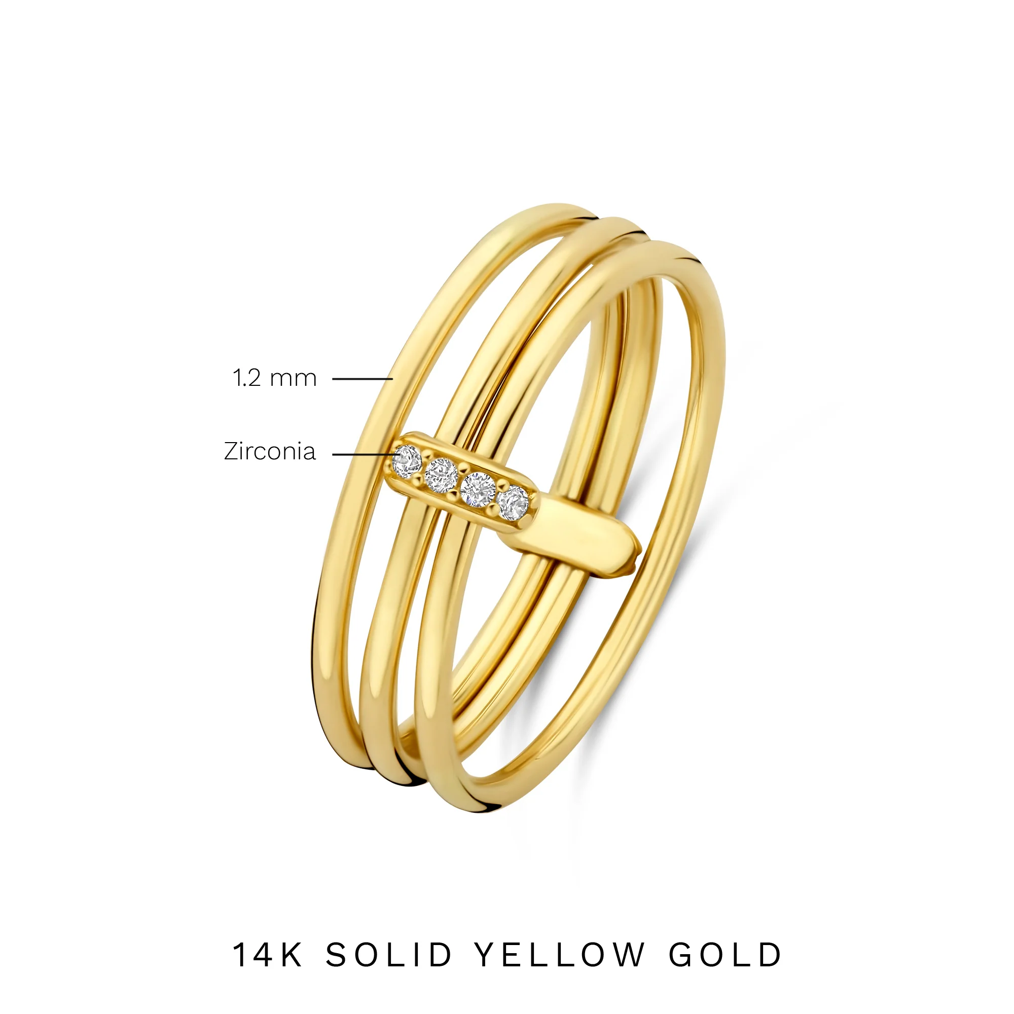 Cour d'Honneur Adora 14 karat golden 3-piece multi ring with zirconia - Image 9