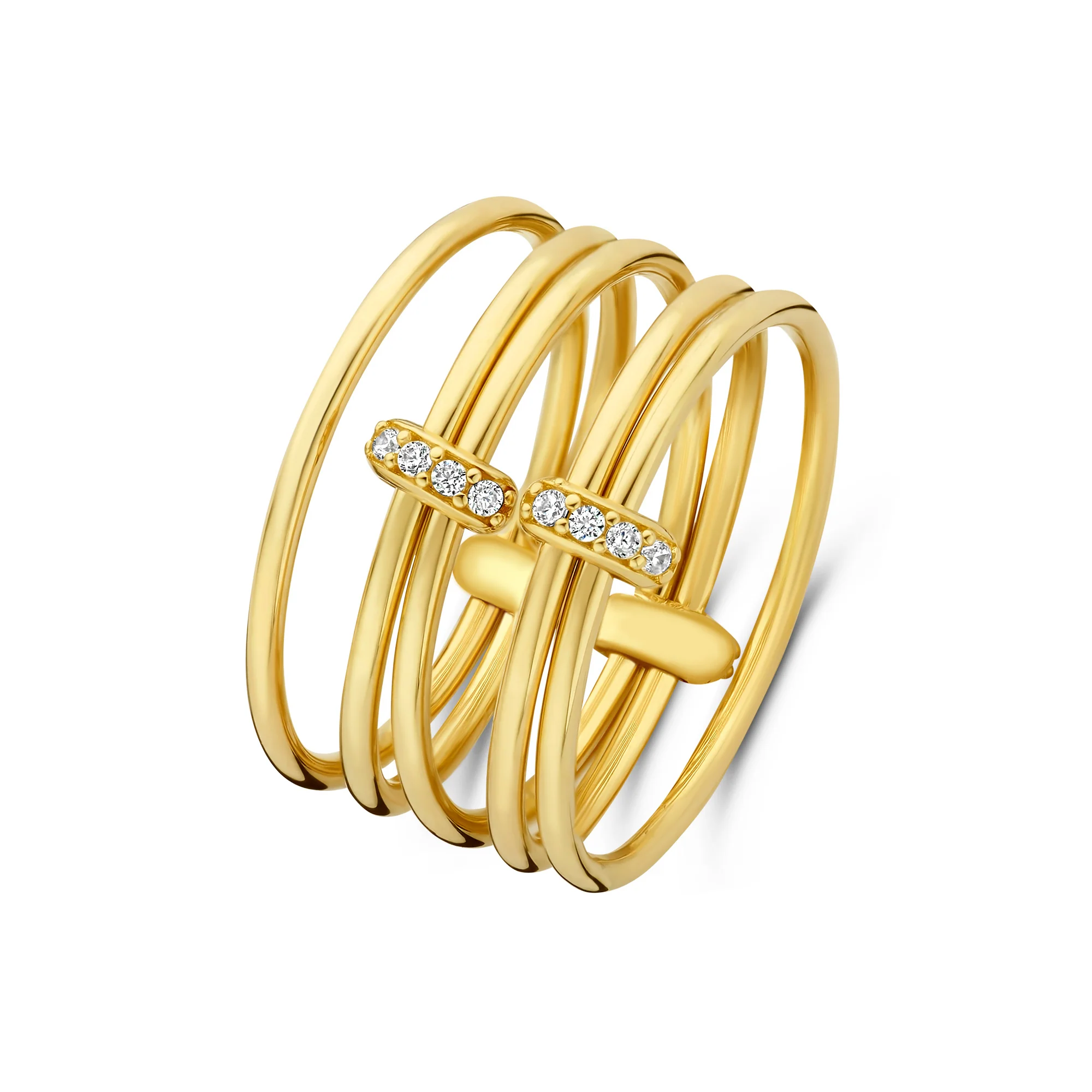 Cour d'Honneur Adora 14 karat golden 5-piece multi ring with zirconia