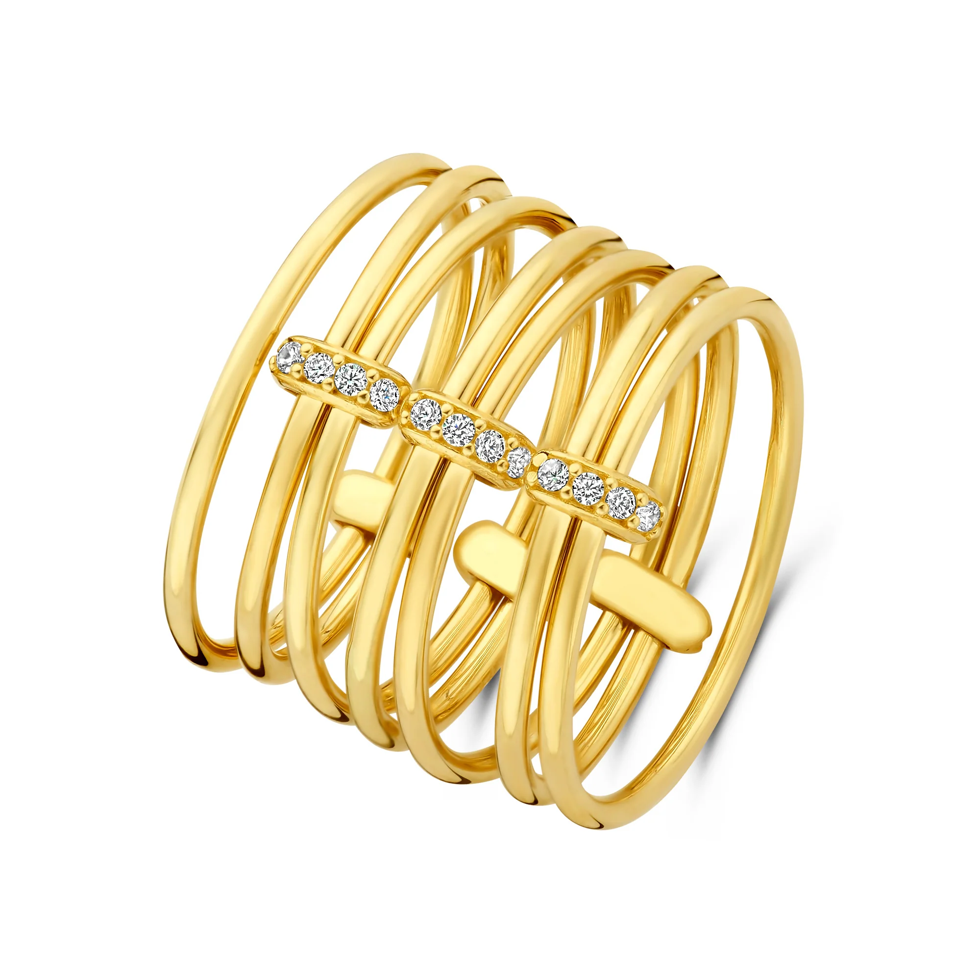 Cour d'Honneur Adora 14 karat golden 7-piece multi ring with zirconia