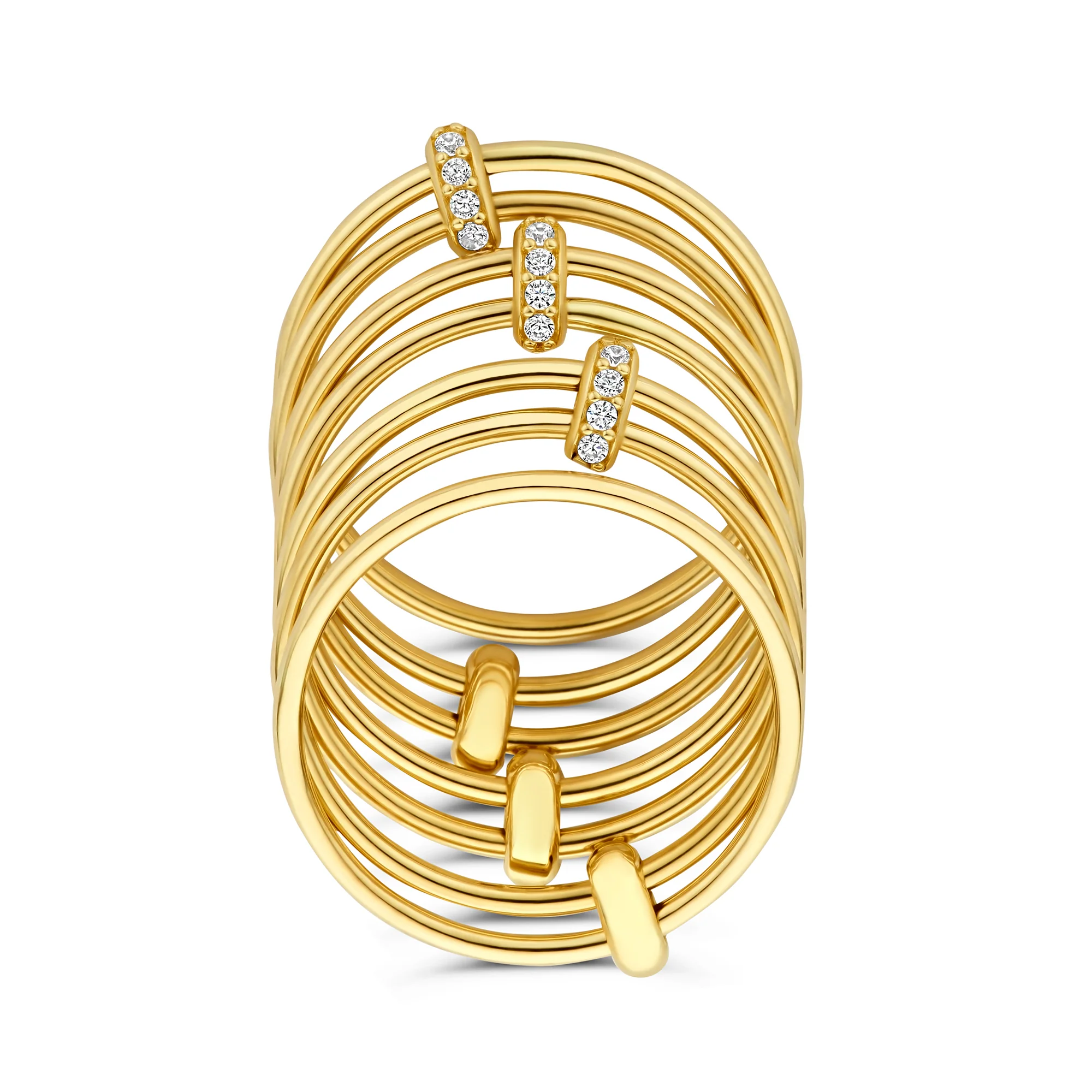 Cour d'Honneur Adora 14 karat golden 7-piece multi ring with zirconia - Image 9
