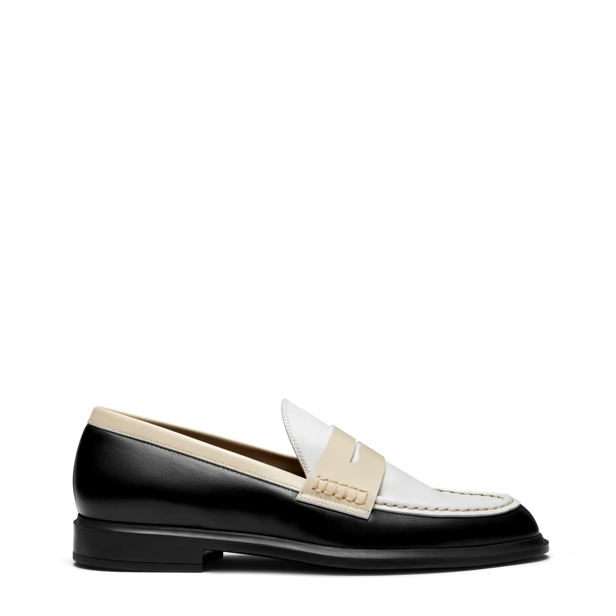 Vendôme Blandine black, white and cream calfskin leather loafers