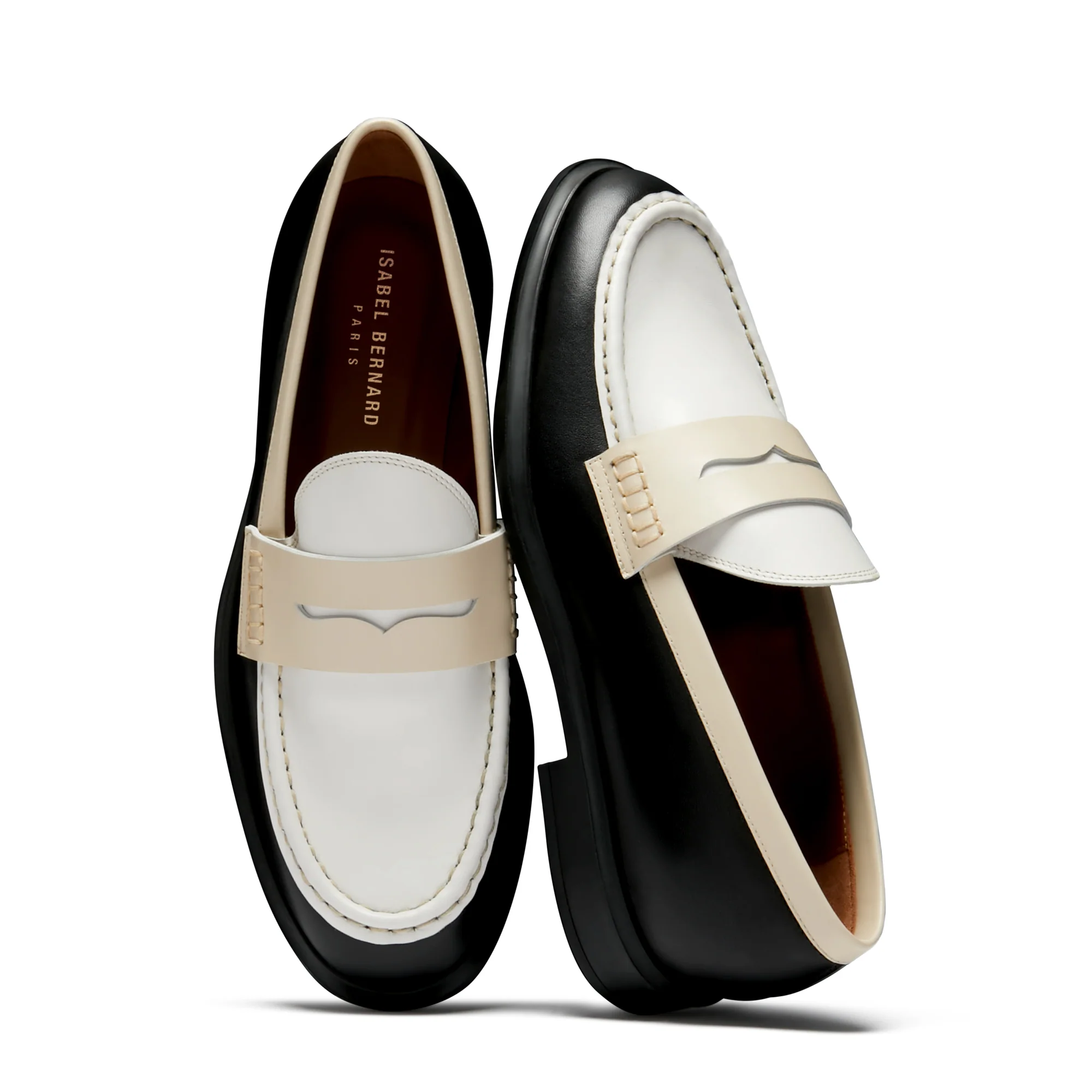 Vendôme Blandine black, white and cream calfskin leather loafers - Image 8