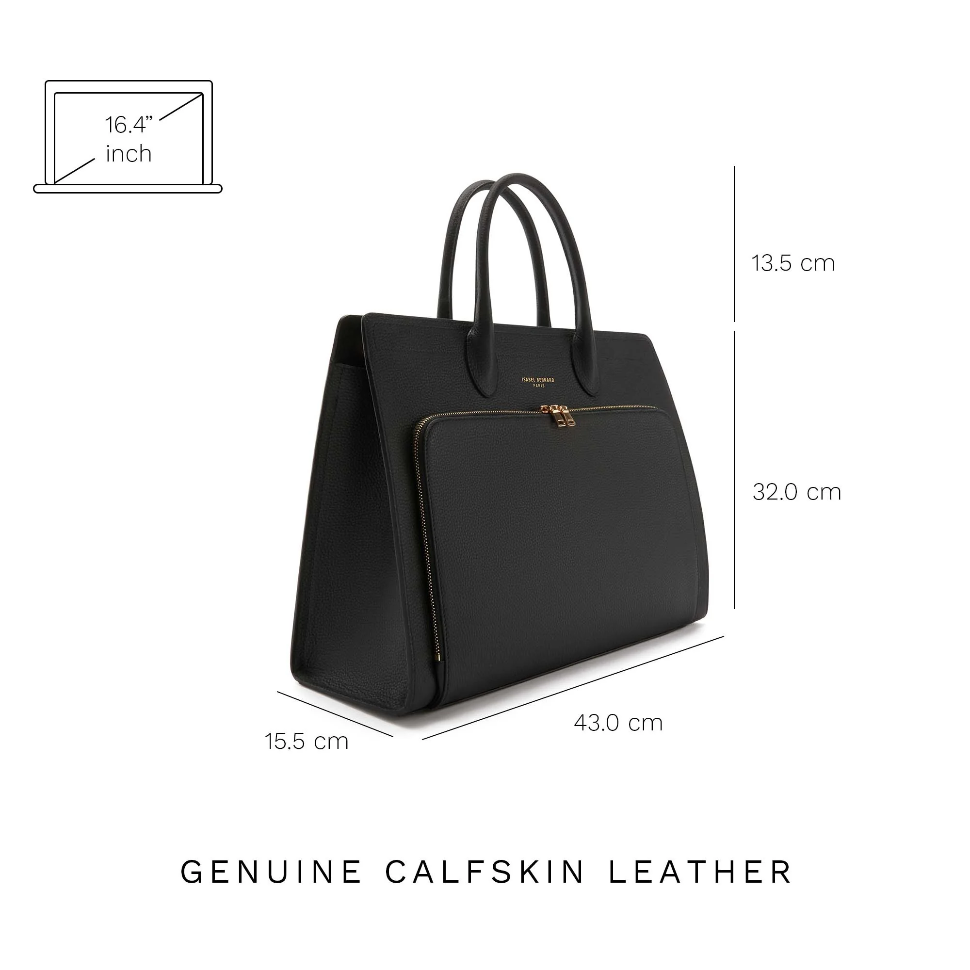 Honoré Nadine black calfskin leather handbag with 16.4 inch laptop pocket - Image 7