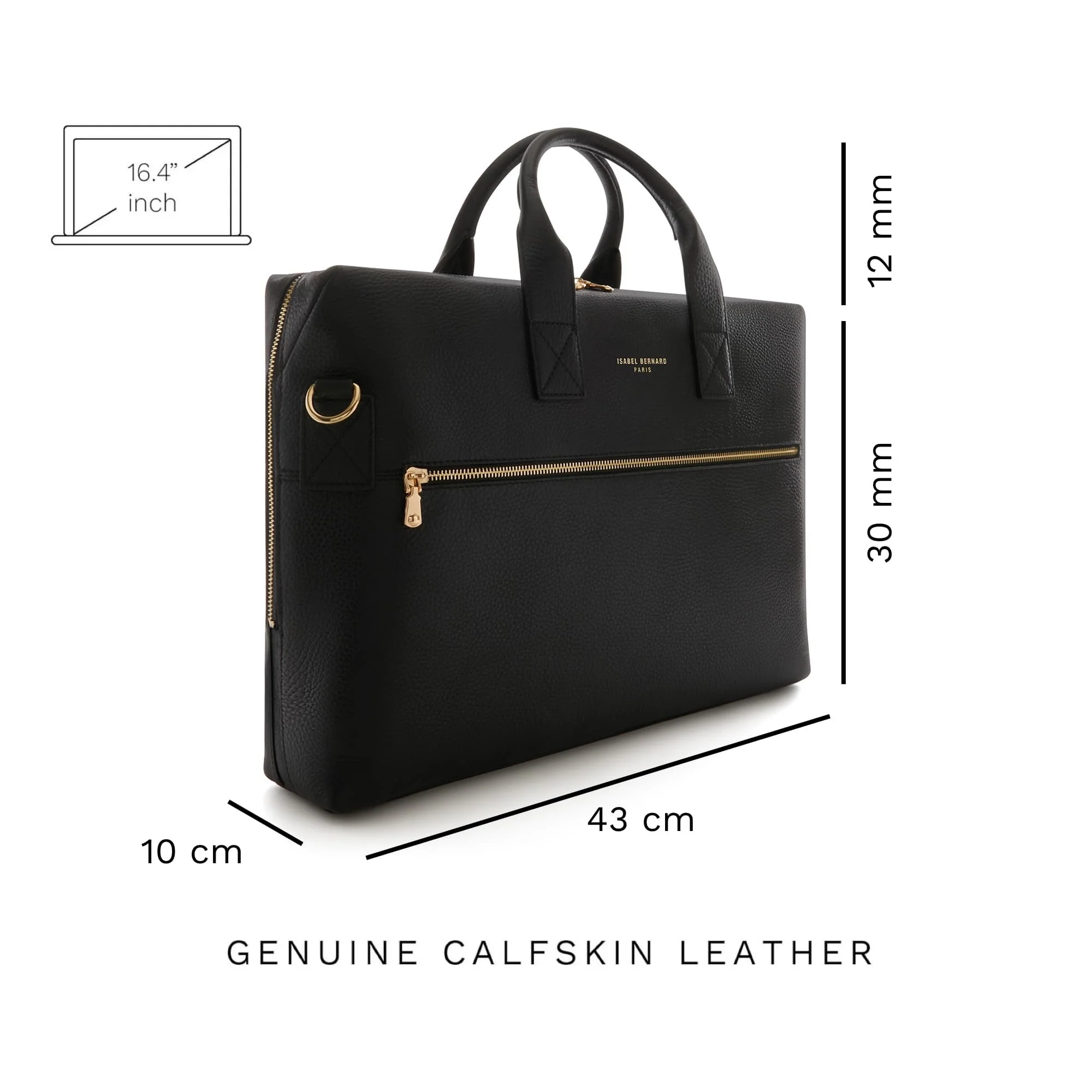 Honoré Anique black calfskin leather handbag with 16.4 inch laptop pocket - Image 7