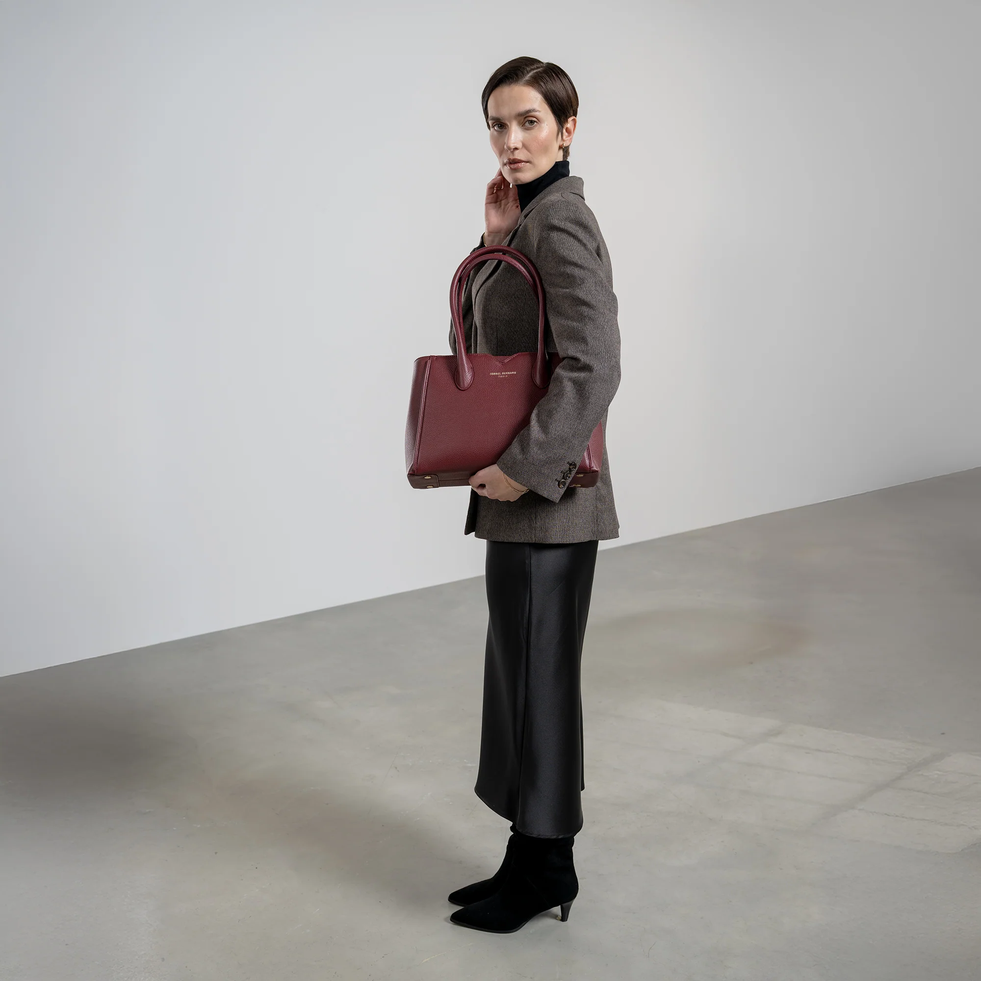 Honoré Cloe Midi bordeaux red calfskin leather handbag - Image 3