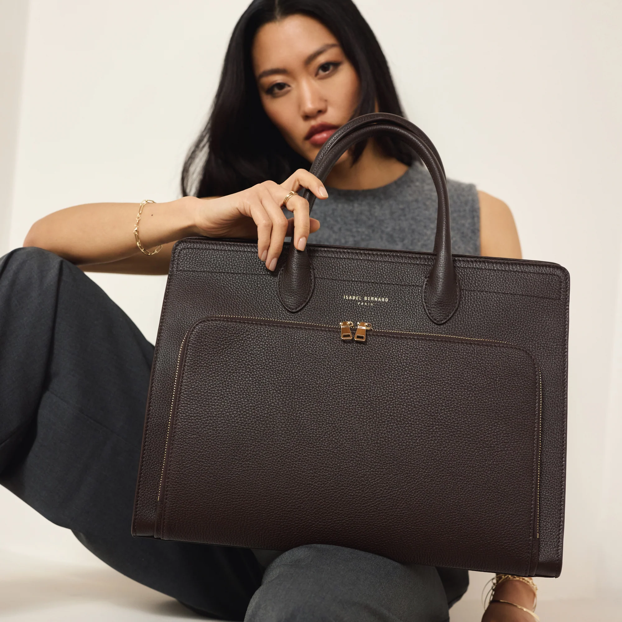 Honoré Nadine brown calfskin leather handbag with 16.4 inch laptop pocket - Image 4