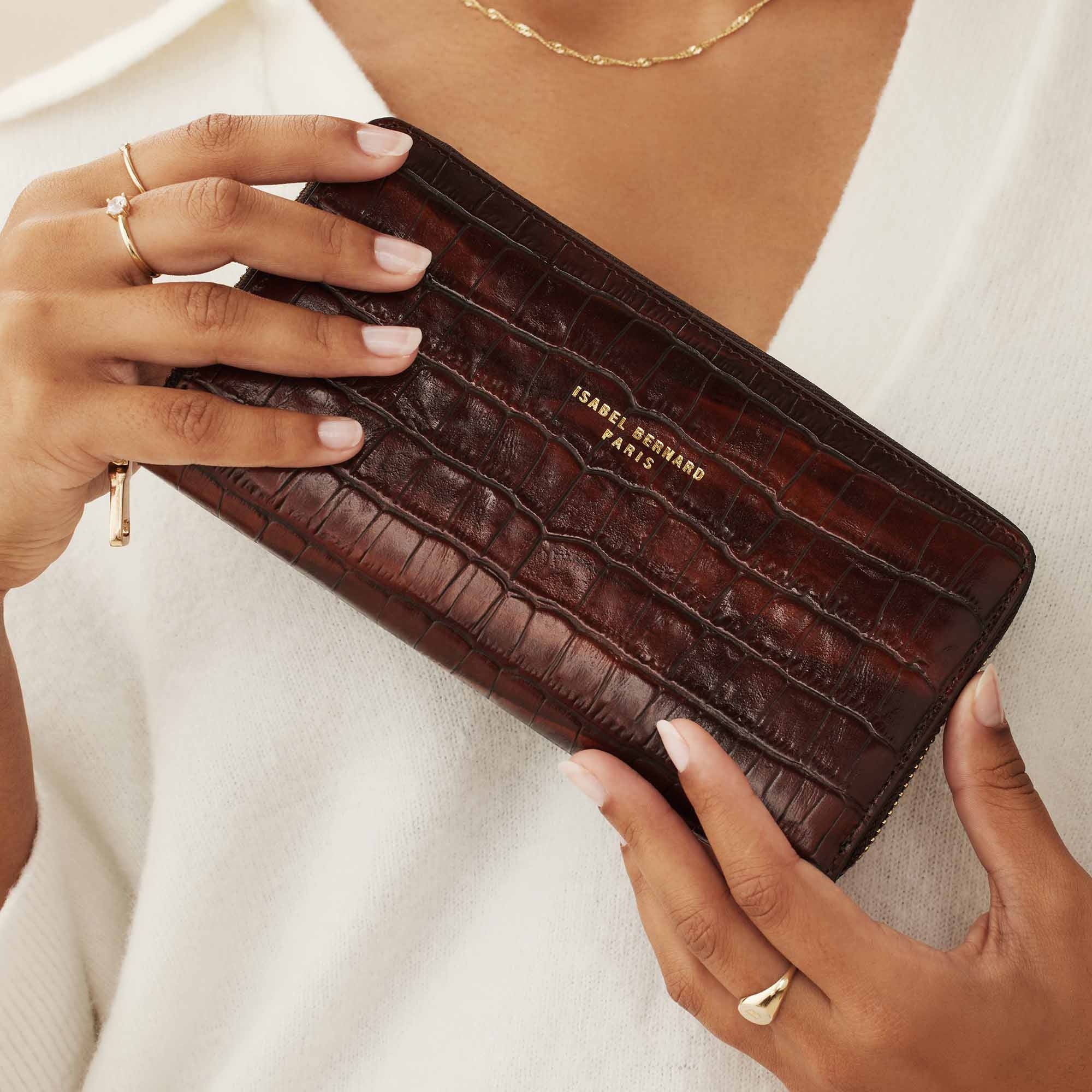 Honoré Léa croco brown calfskin leather zipper wallet - Image 2