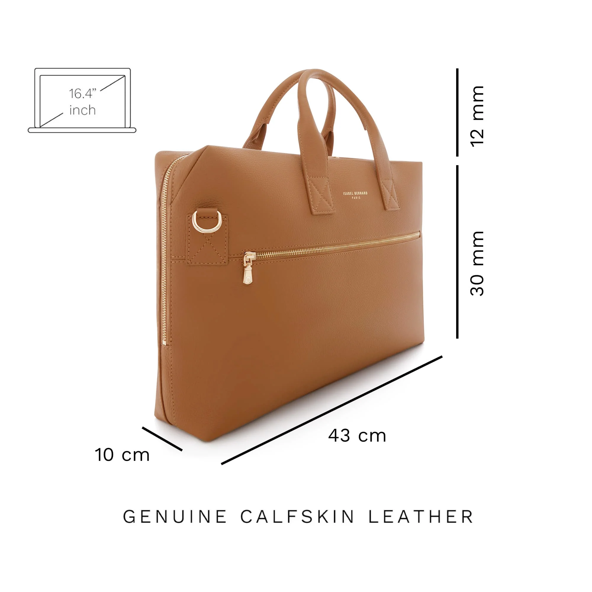 Honoré Anique camel calfskin leather handbag with 16.4 inch laptop pocket - Image 6