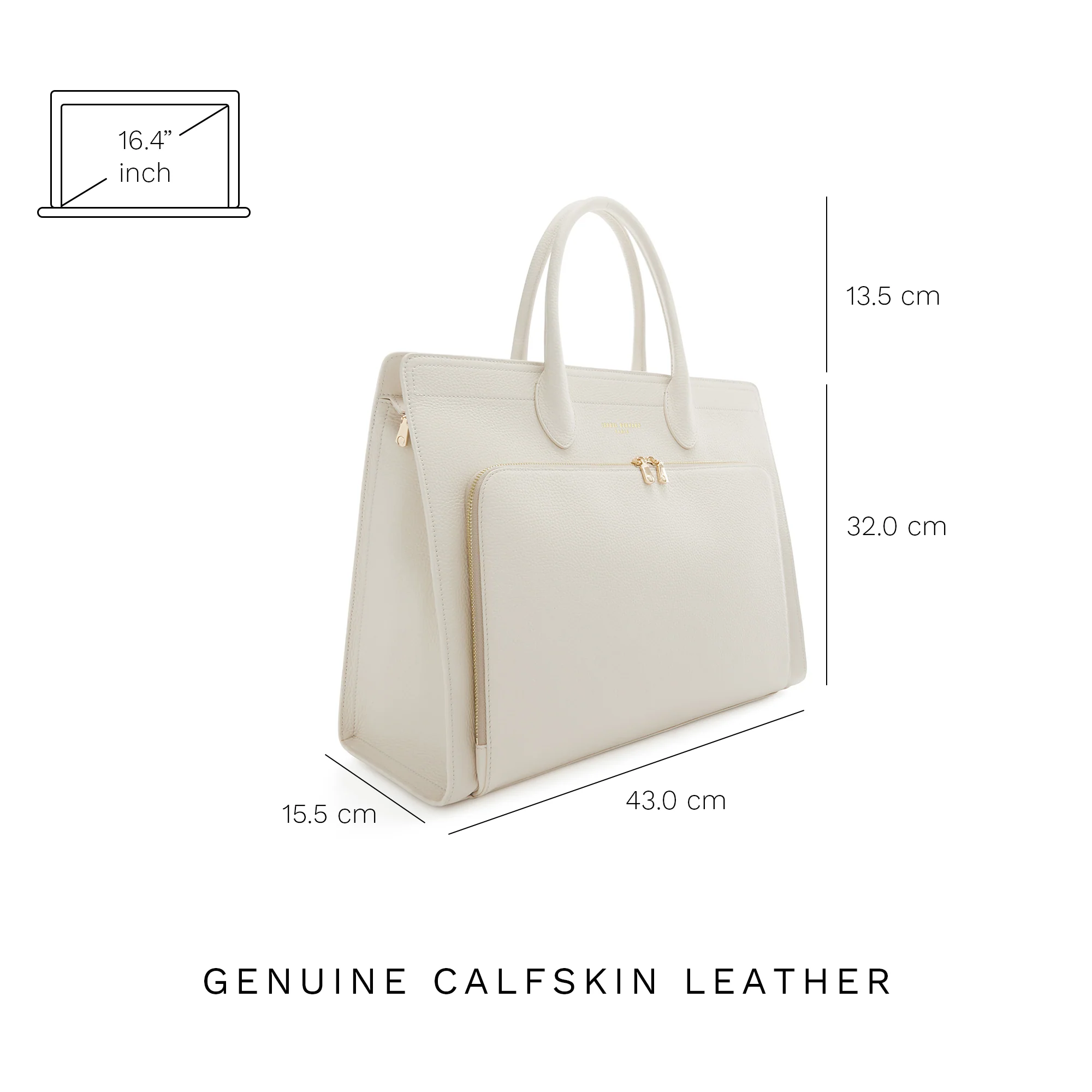 Honoré Nadine cream calfskin leather handbag with 16.4 inch laptop pocket - Image 7