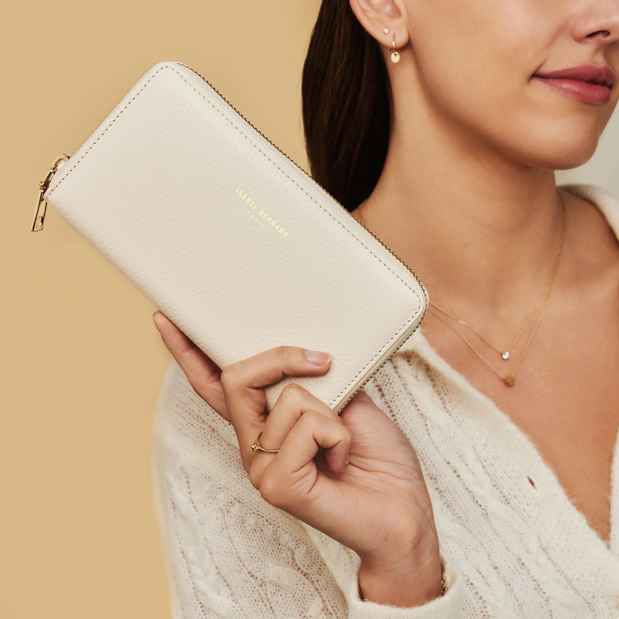 Honoré Léa cream calfskin leather zipper wallet - Image 3