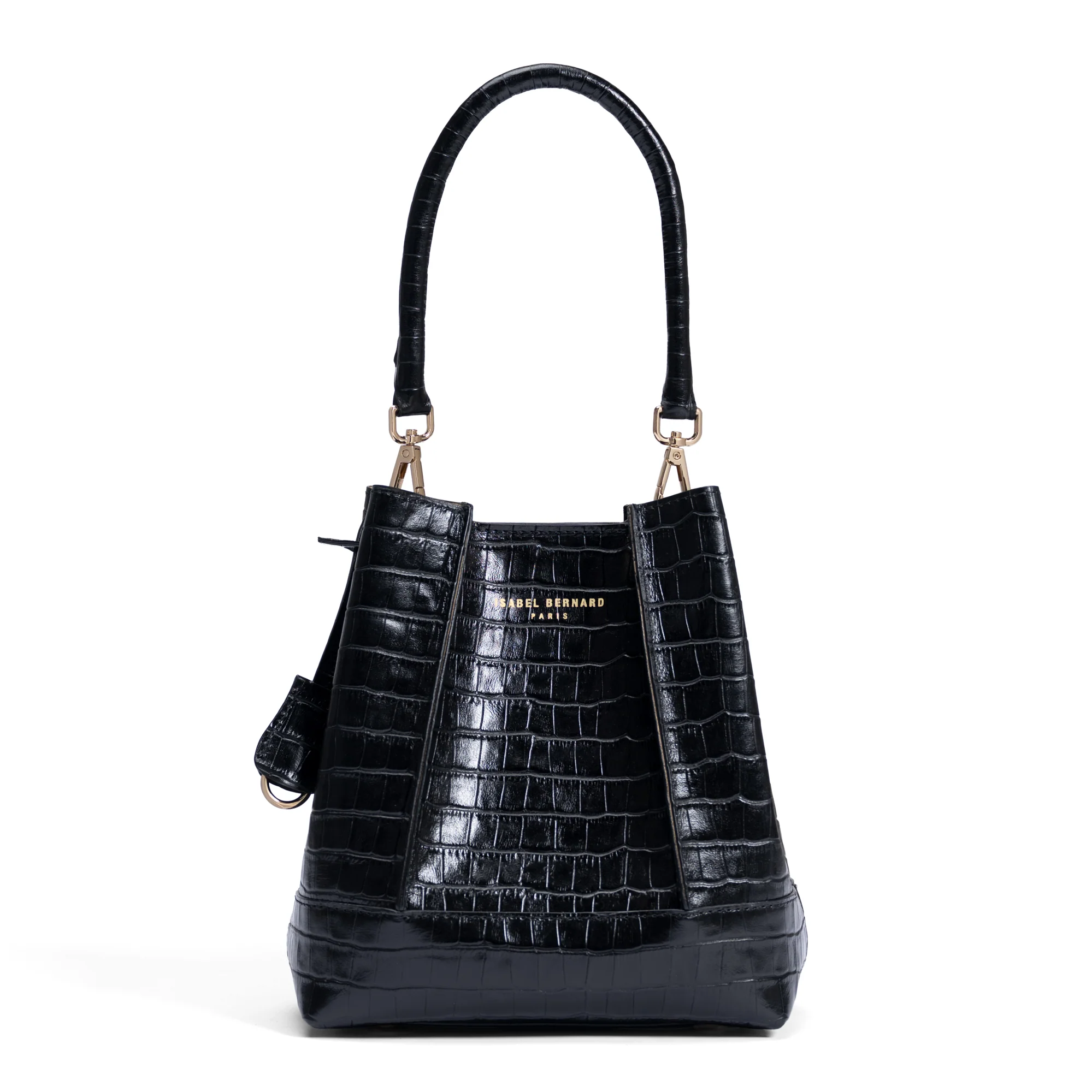 Femme Forte Minette croco black calfskin leather handbag