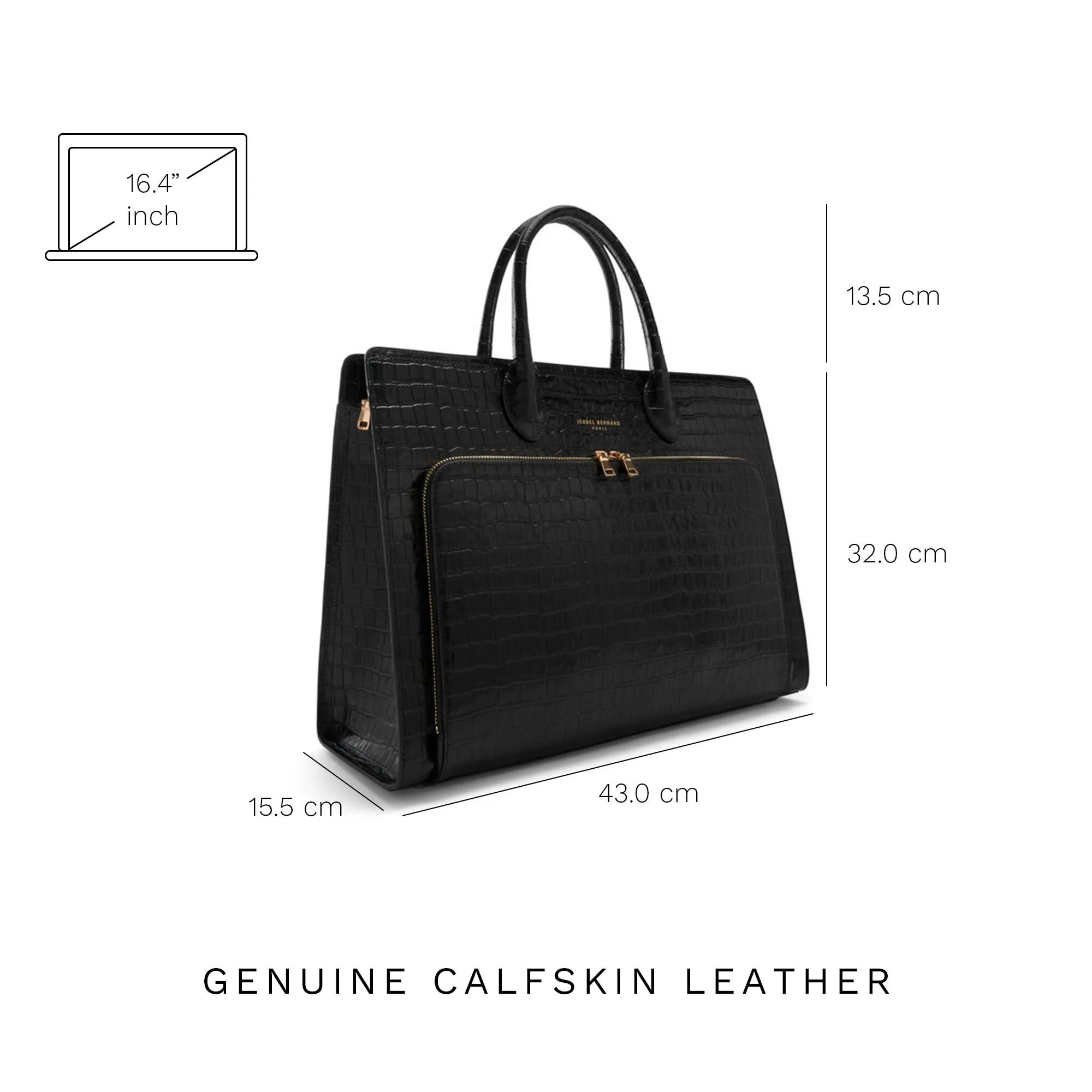 Honoré Nadine croco black leather handbag with 16.4 inch laptop pocket - Image 7