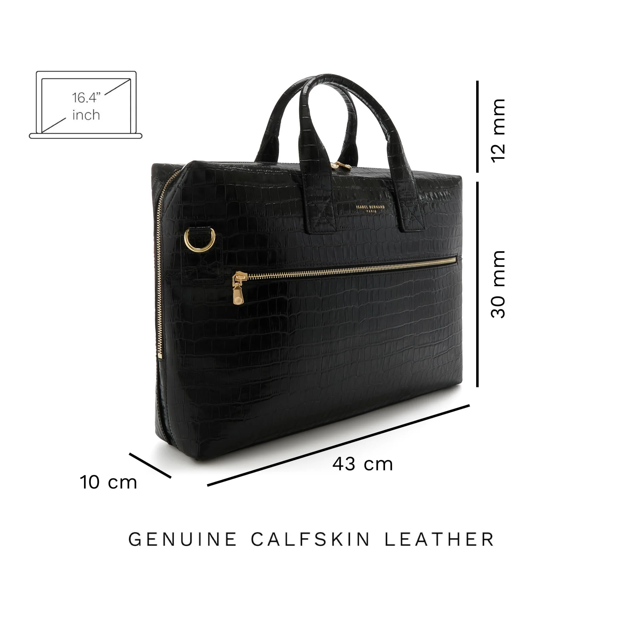 Honoré Anique croco black leather handbag with 16.4 inch laptop pocket - Image 7