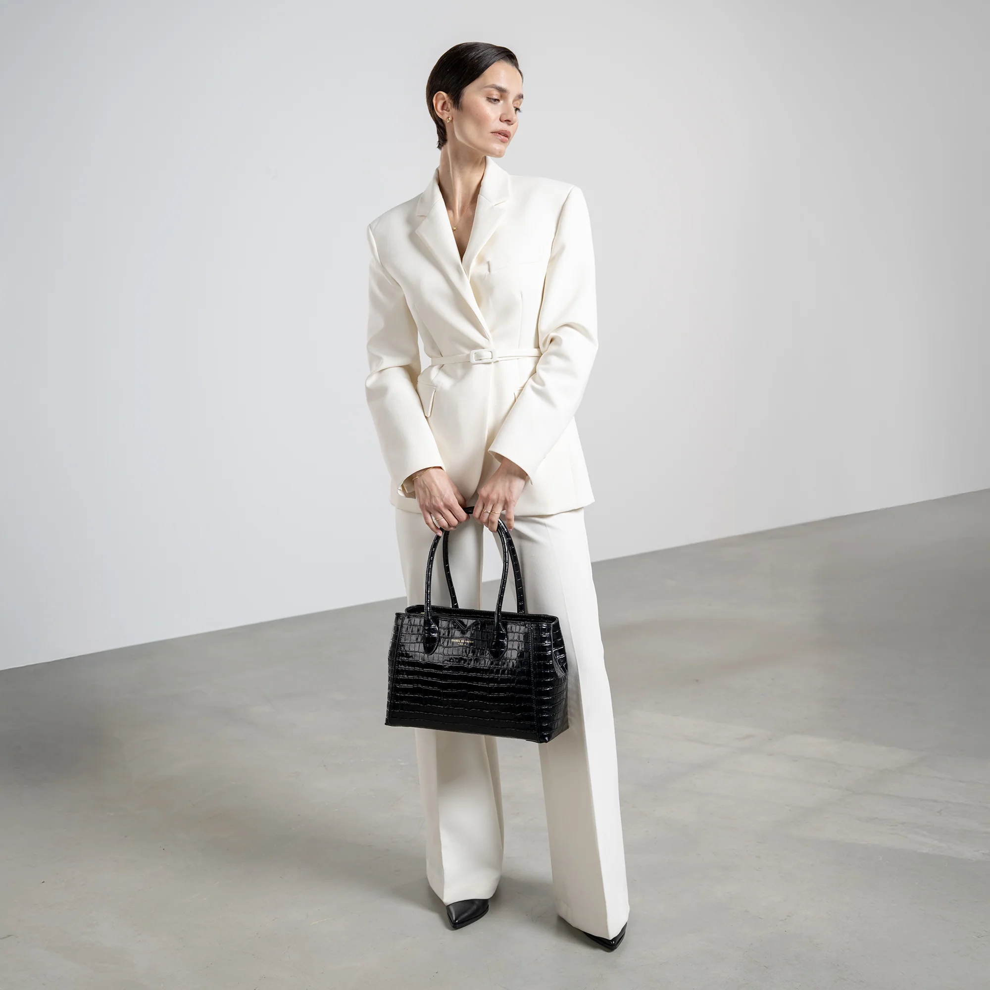 Honoré Cloe Midi croco black calfskin leather handbag - Image 3