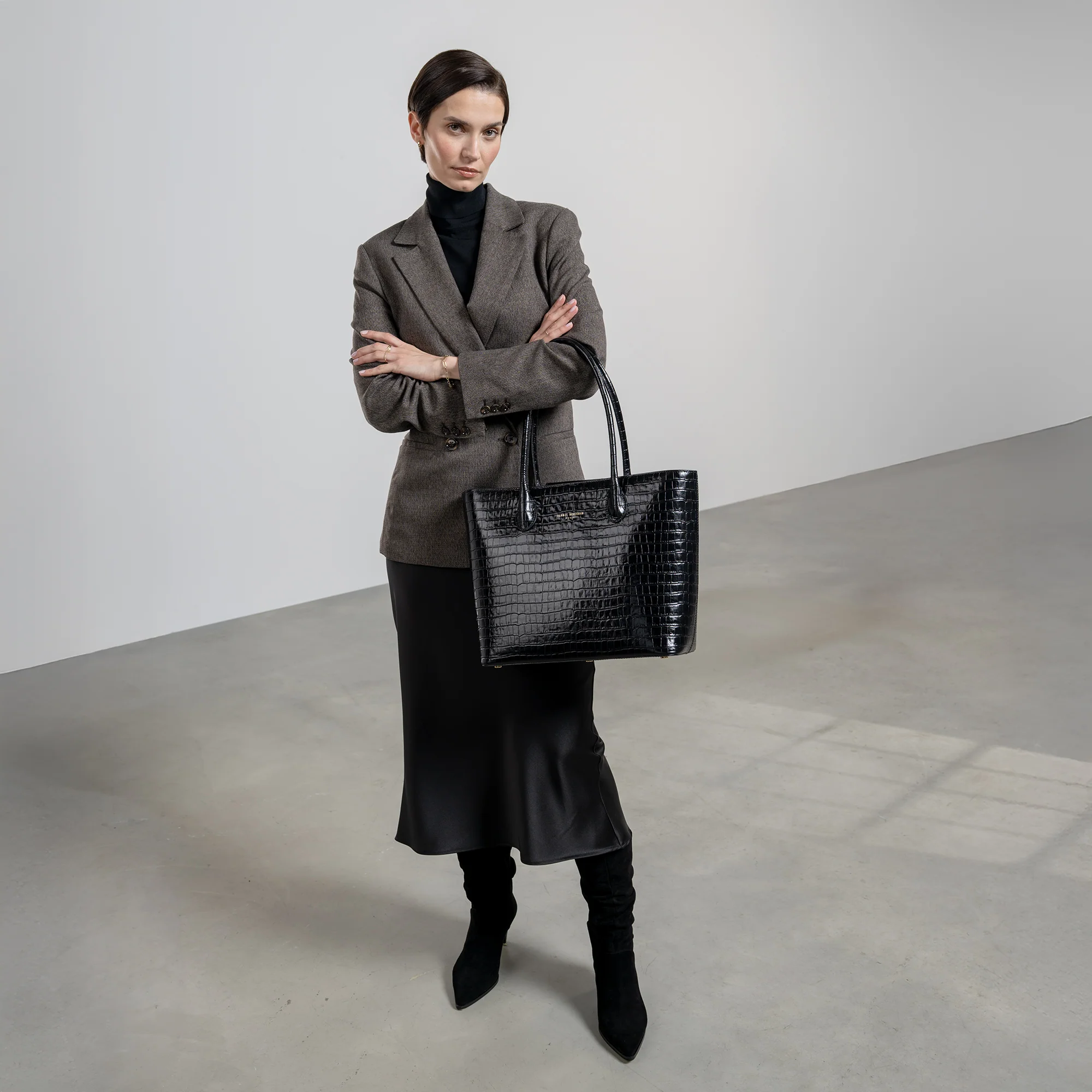 Honoré Lysanne croco black calfskin leather shopper - Image 3