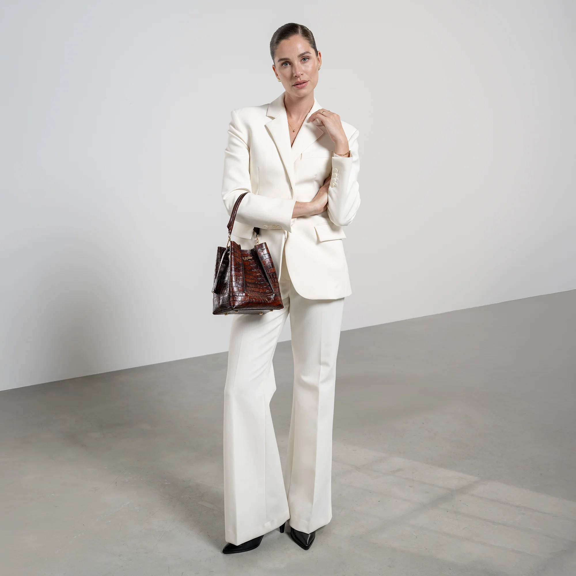 Femme Forte Minette croco brown calfskin leather handbag - Image 3