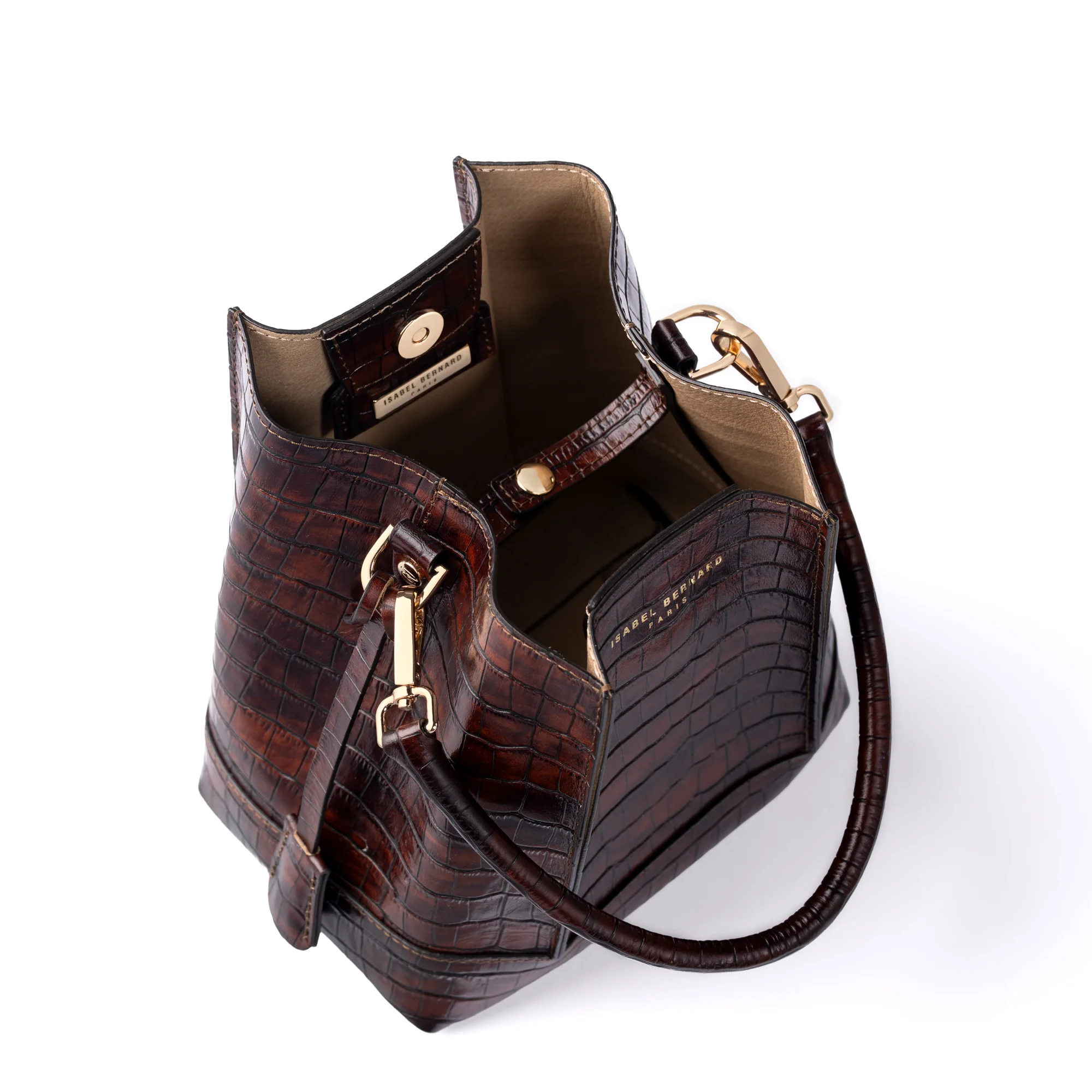 Femme Forte Minette croco brown calfskin leather handbag - Image 9