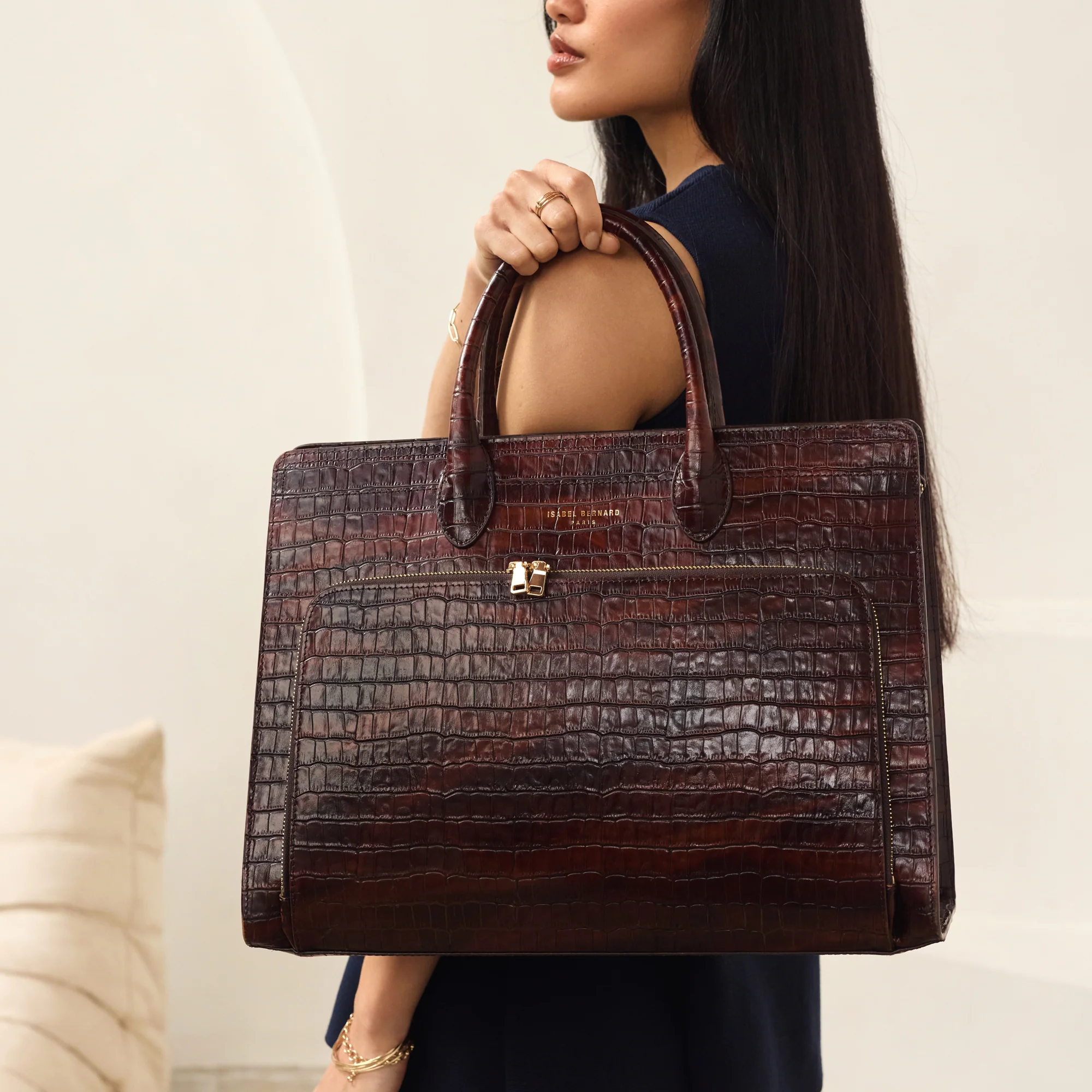 Honoré Nadine croco brown leather handbag with 16.4 inch laptop pocket - Image 3