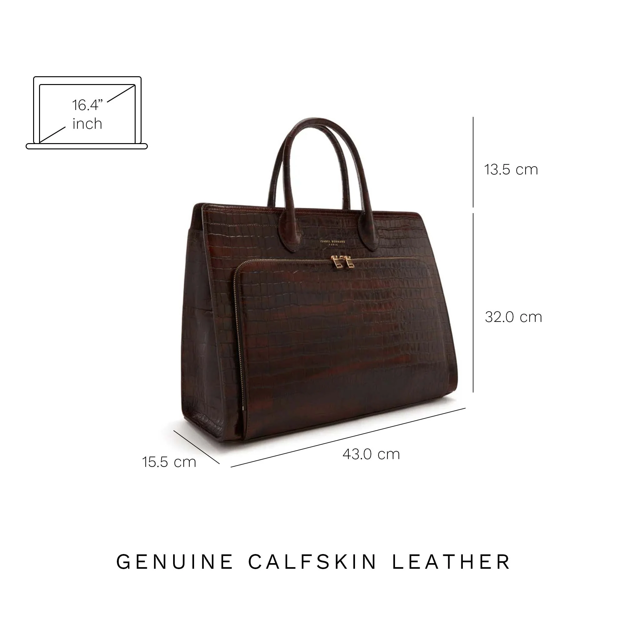 Honoré Nadine croco brown leather handbag with 16.4 inch laptop pocket - Image 8
