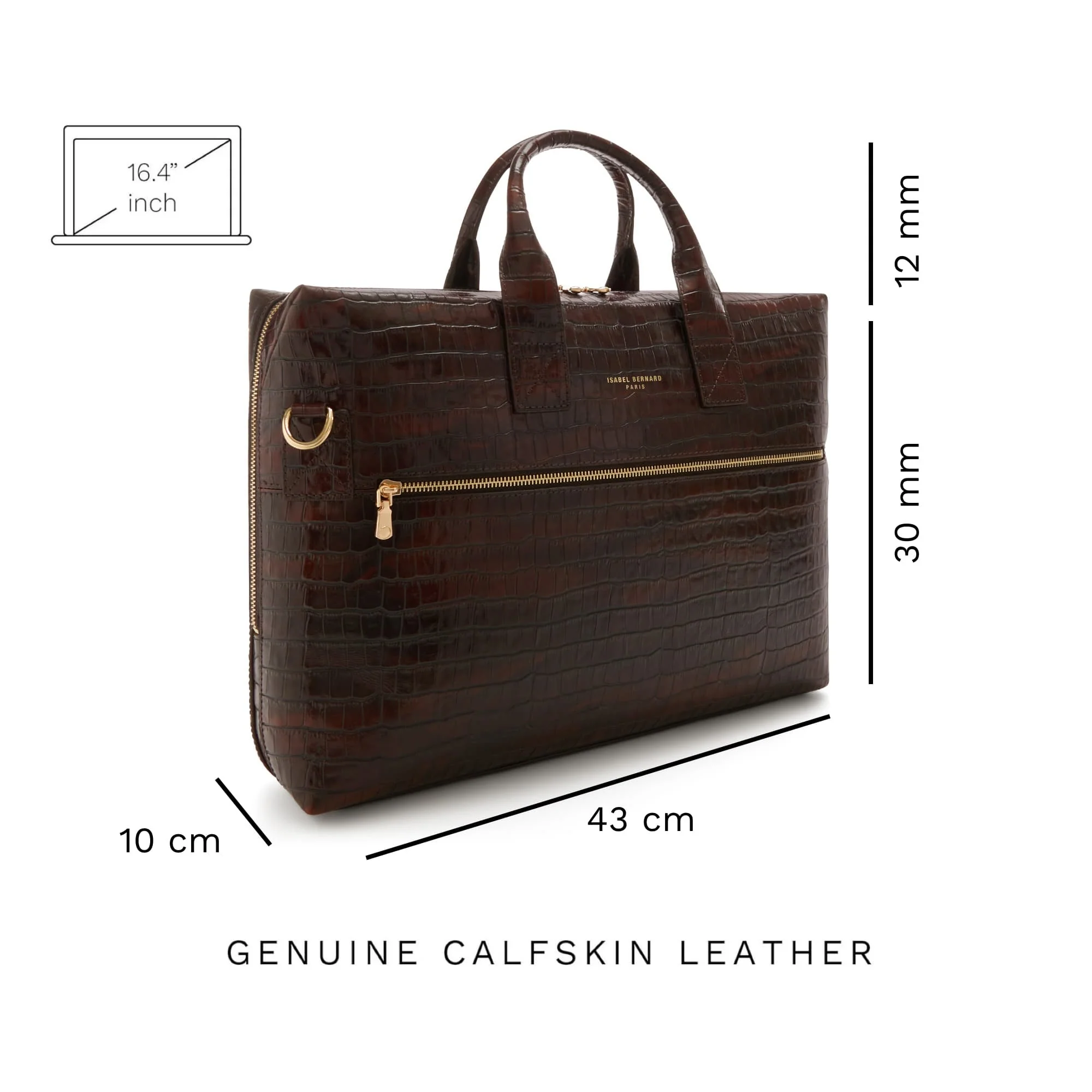 Honoré Anique croco brown leather handbag with 16.4 inch laptop pocket - Image 7