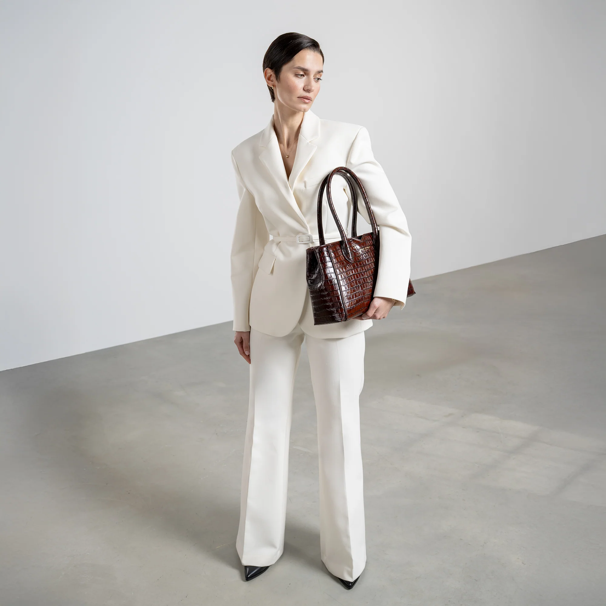 Honoré Cloe Midi croco brown calfskin leather handbag - Image 3