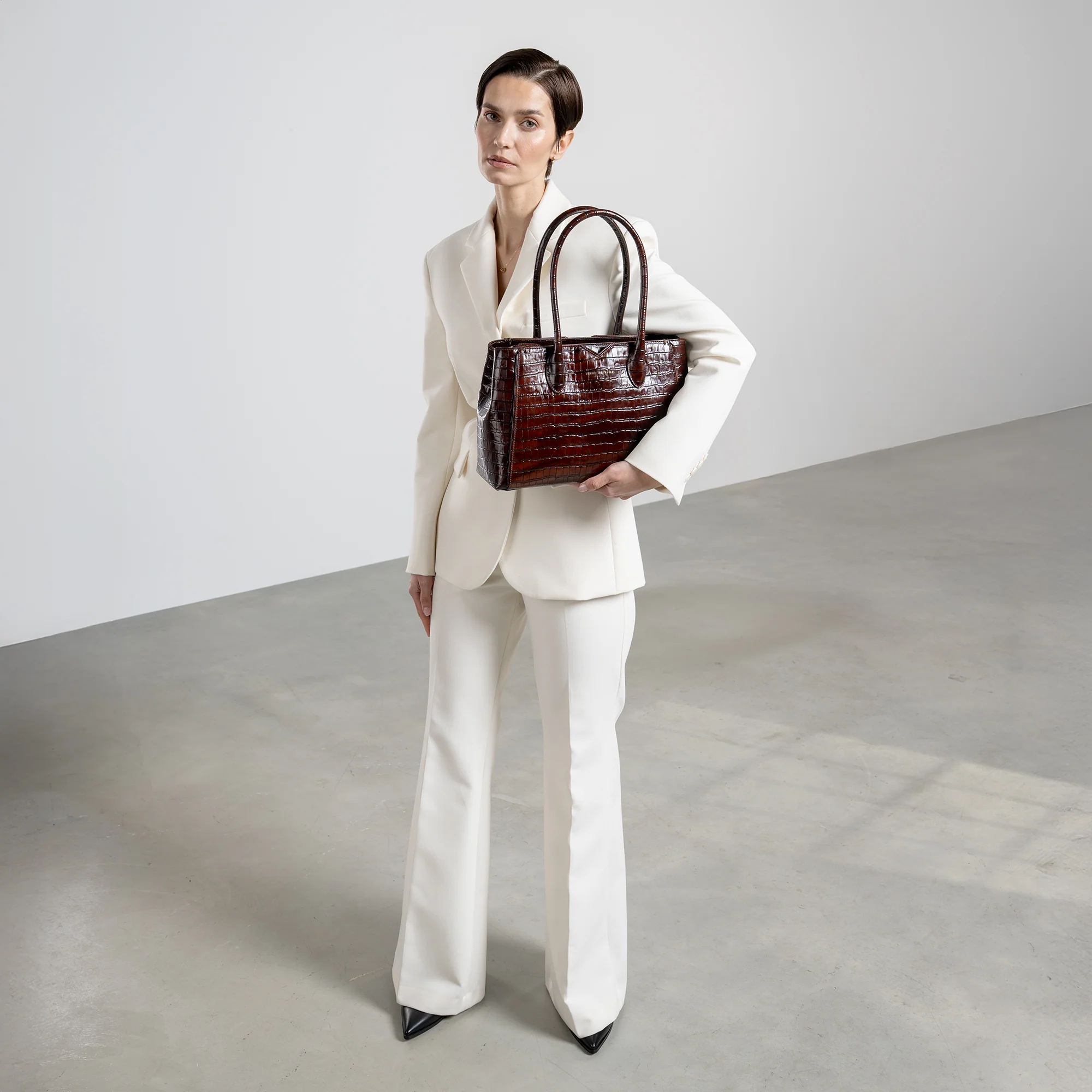 Honoré Cloe Midi croco brown calfskin leather handbag - Image 4