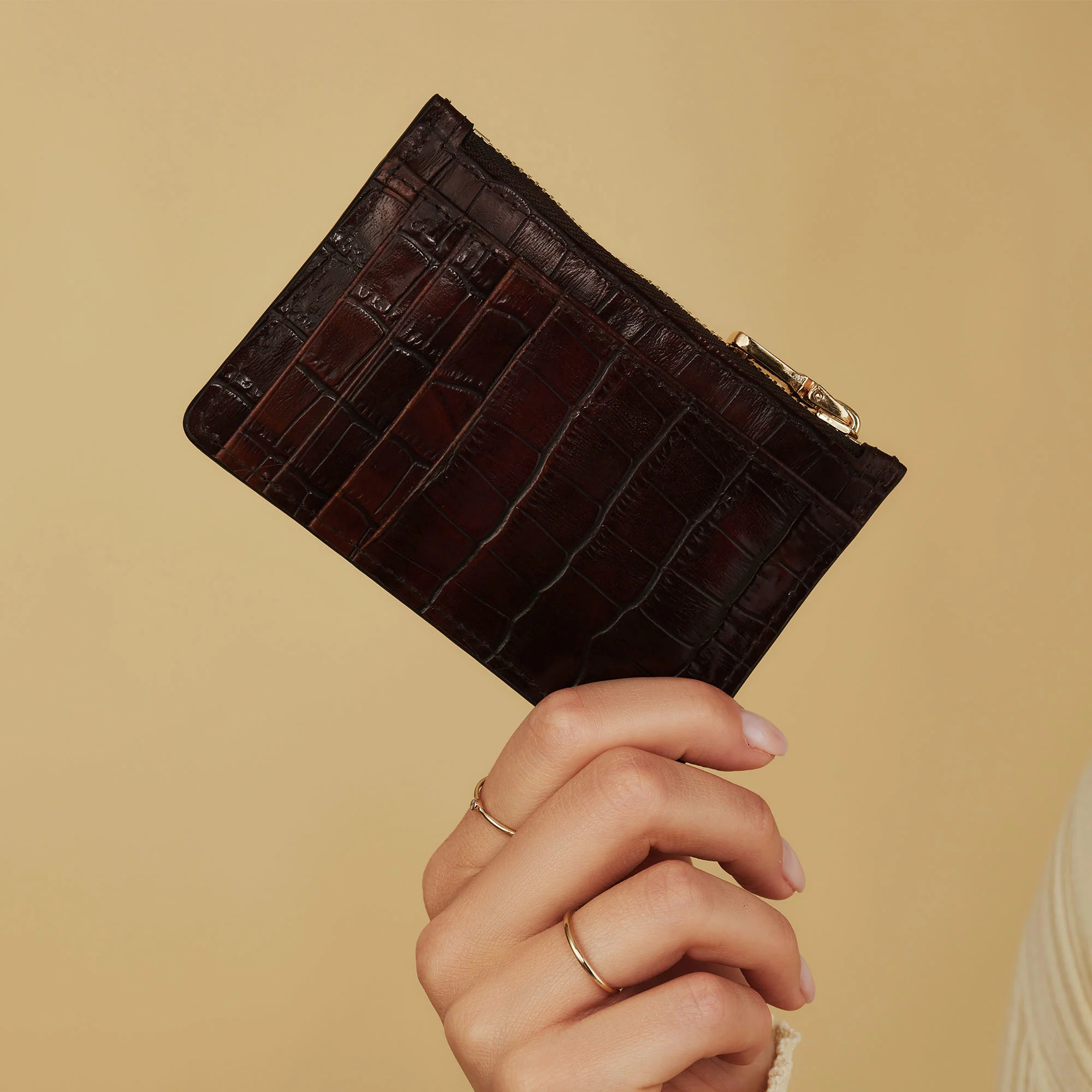 Honoré Aveline croco brown calfskin leather card holder - Image 3