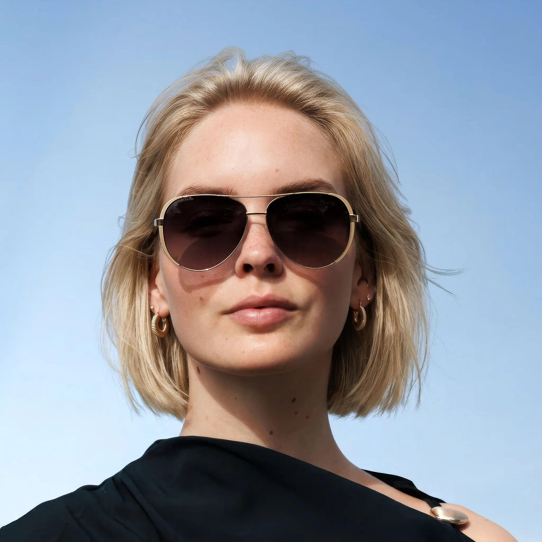 La Villette Ruby gold coloured aviator sunglasses with brown lenses - Image 3