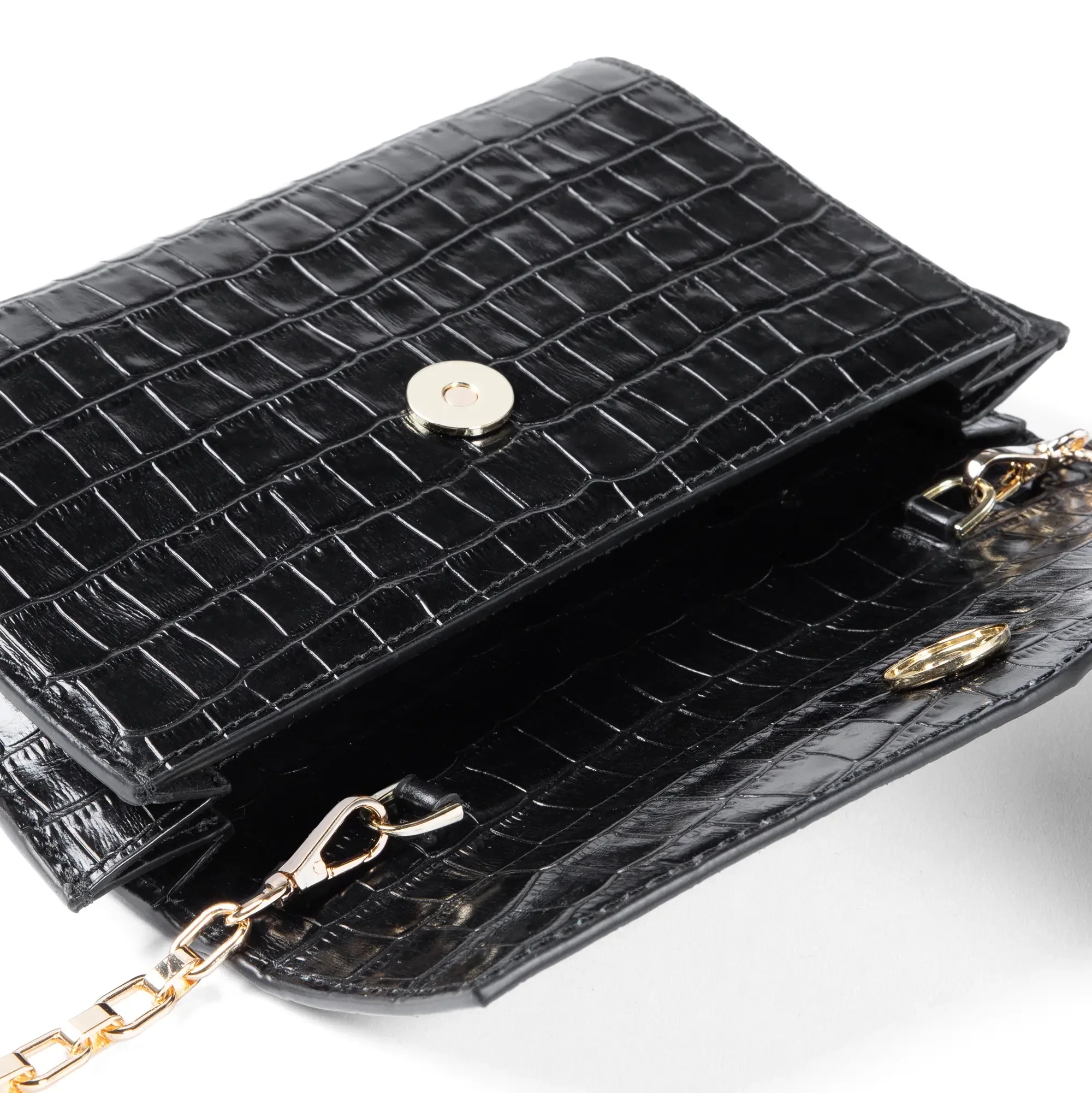 Honoré Lina Croco Black Clutch With Detachable Shoulder Chain - Image 5