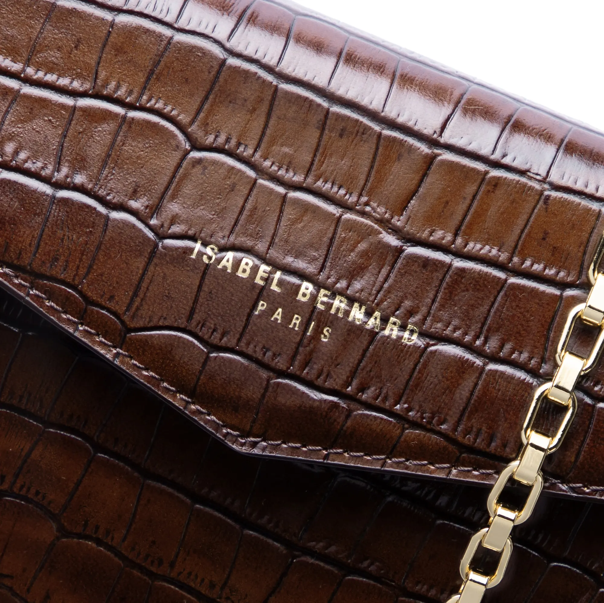 Honoré Lina Croco Brown Clutch With Detachable Shoulder Chain - Image 3