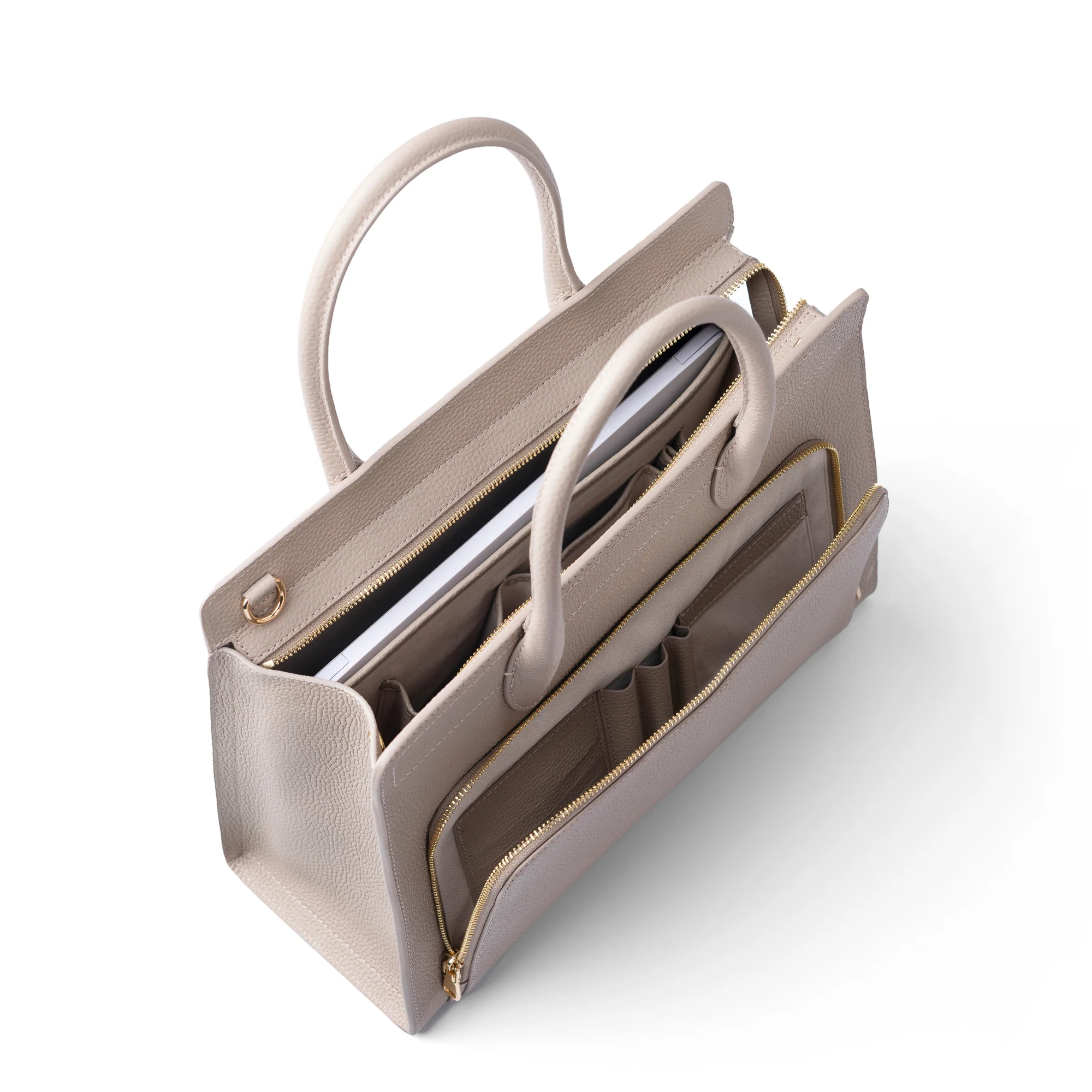 Honoré Nadine taupe calfskin leather handbag with 13 inch laptop pocket - Image 6