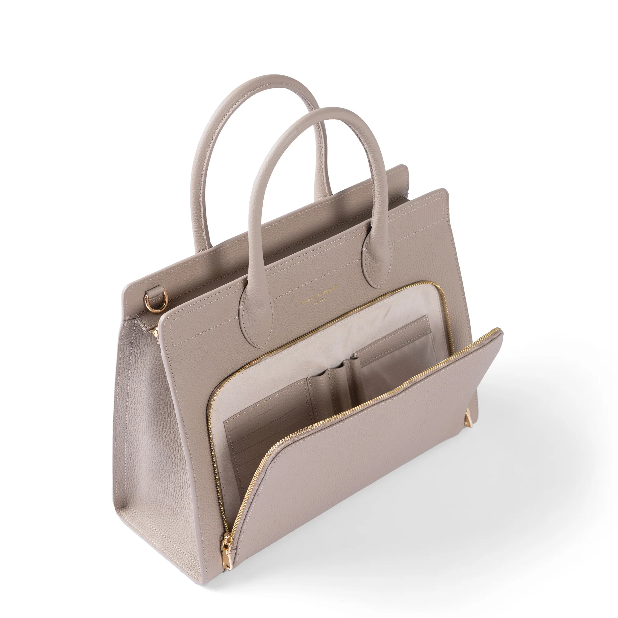 Honoré Nadine taupe calfskin leather handbag with 13 inch laptop pocket - Image 9