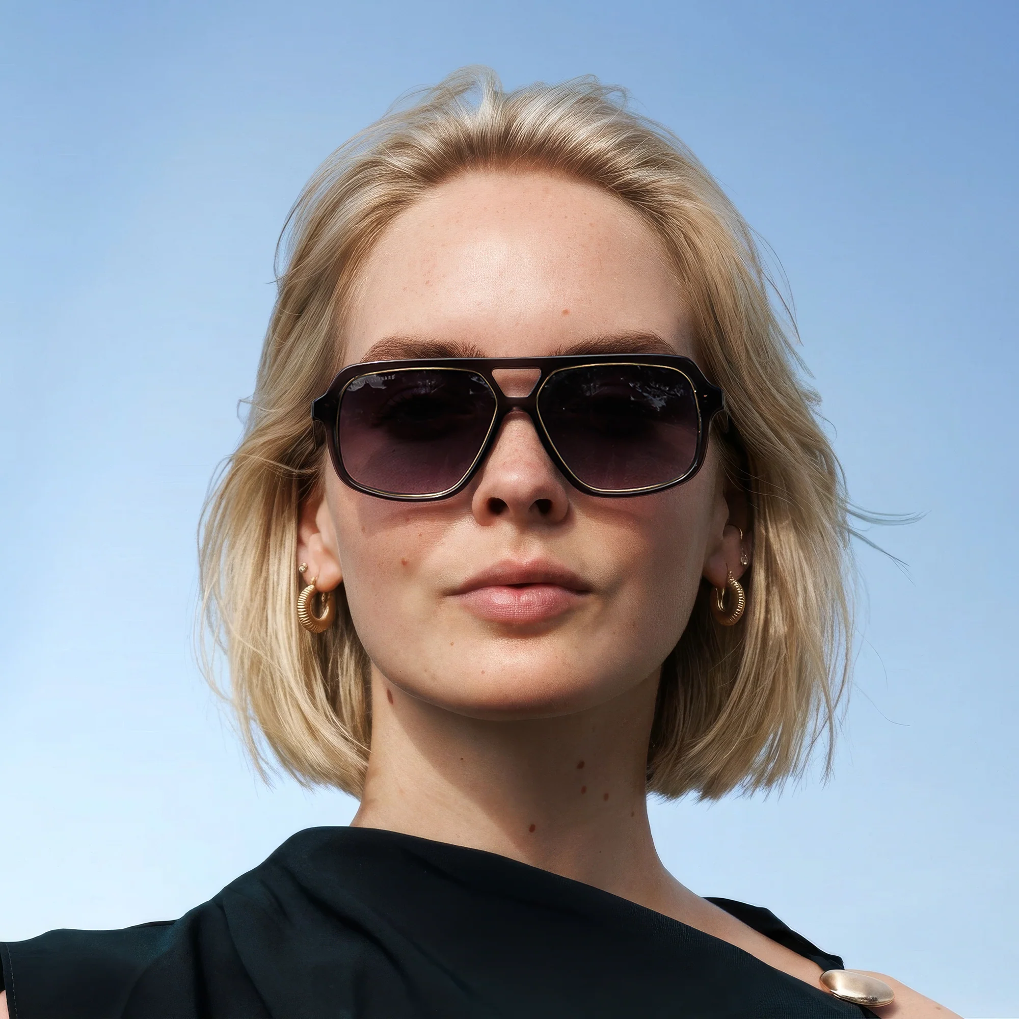 La Villette Camille transparent grey aviator sunglasses with blue lenses - Image 3