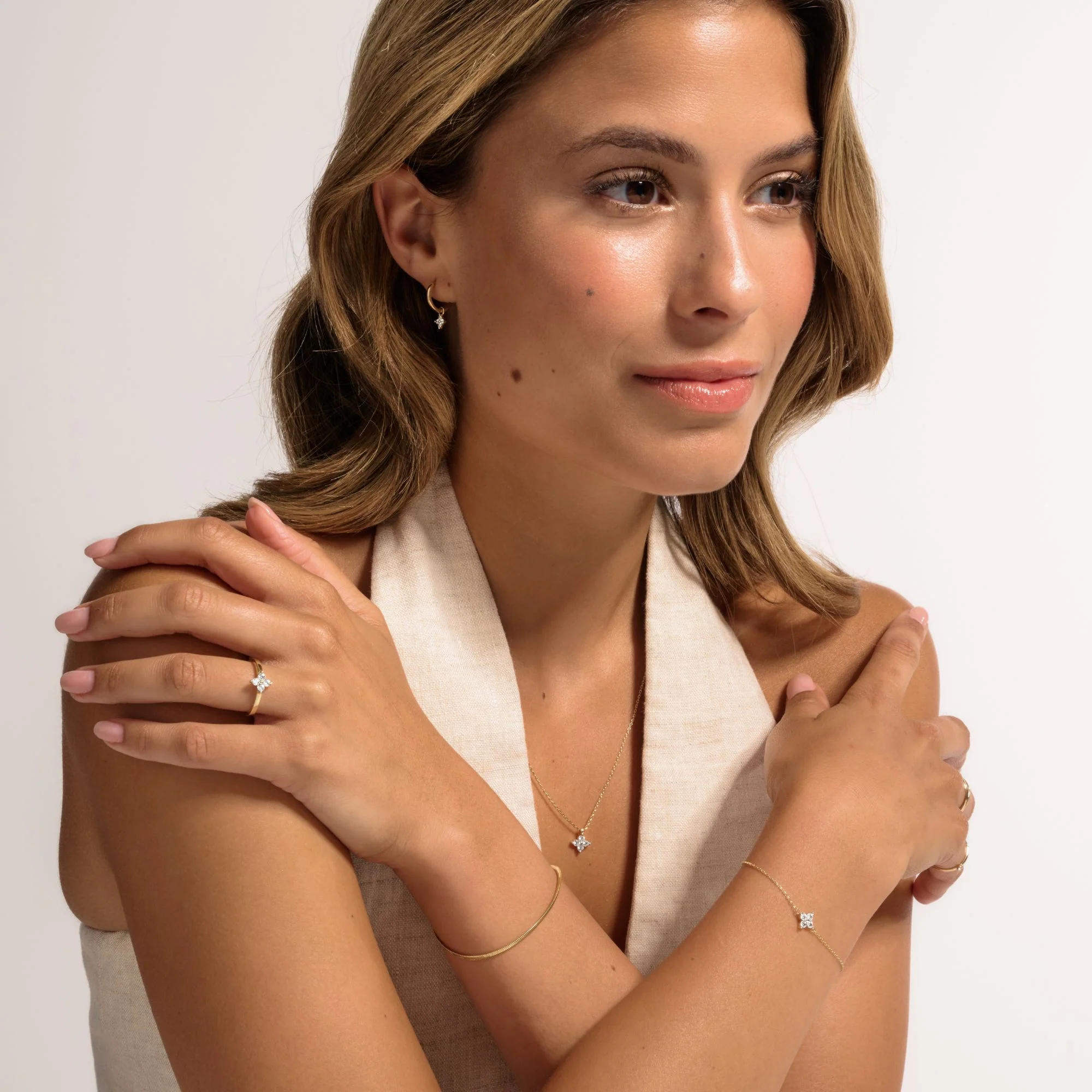 Le Marais Audrey 14 Karat Gold Bracelet With Zirconia Stones - Image 3