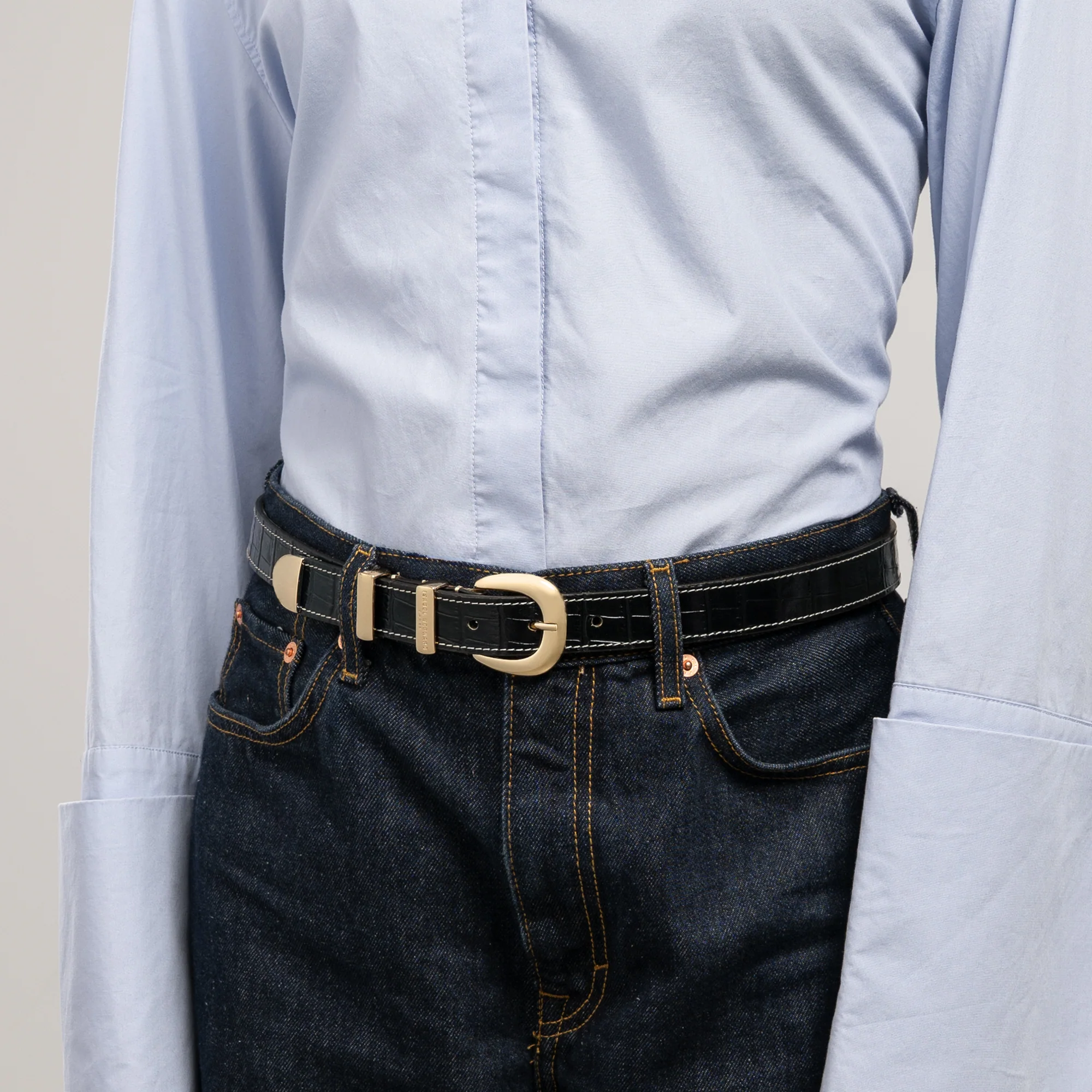 Rêveur Mathilde Croco Black calfskin belt with gold-coloured buckle - Image 2