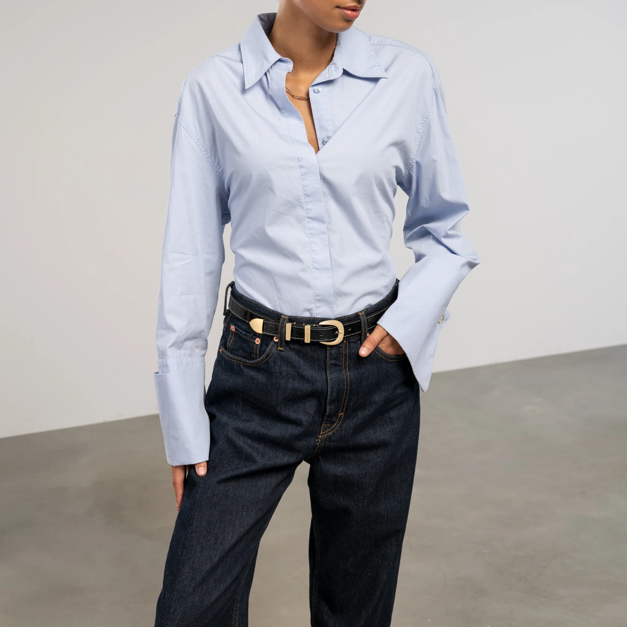 Rêveur Mathilde Croco Black calfskin belt with gold-coloured buckle - Image 3