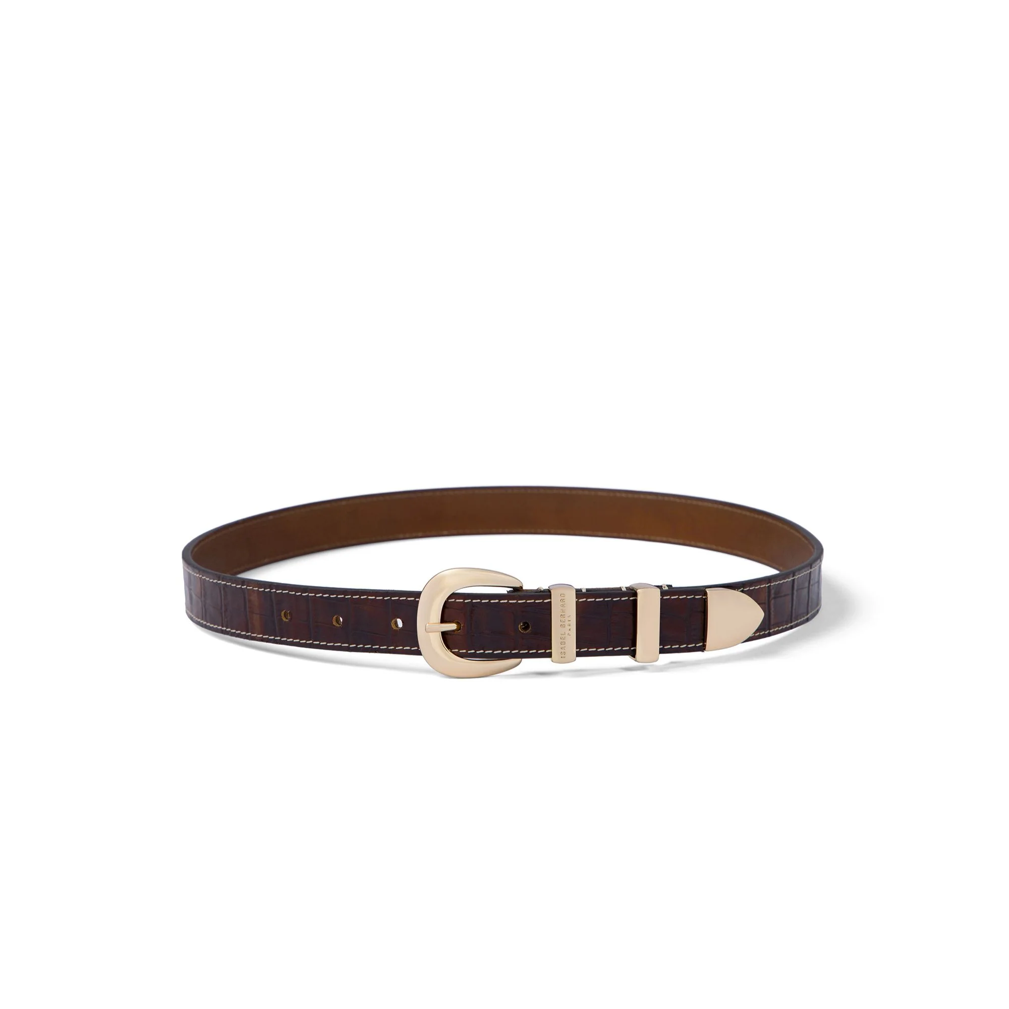 Rêveur Mathilde Croco Brown calfskin belt with gold-coloured buckle