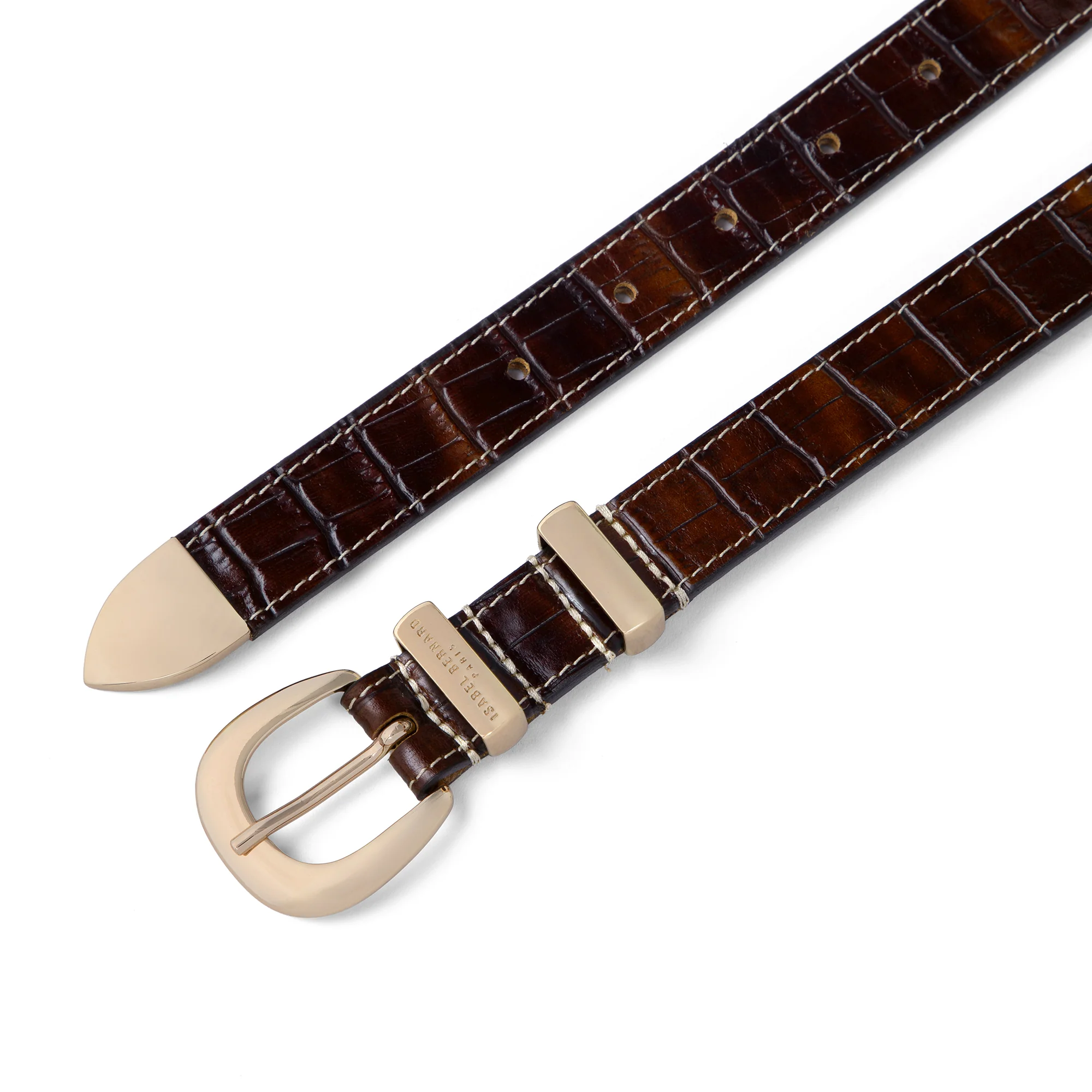 Rêveur Mathilde Croco Brown calfskin belt with gold-coloured buckle - Image 4