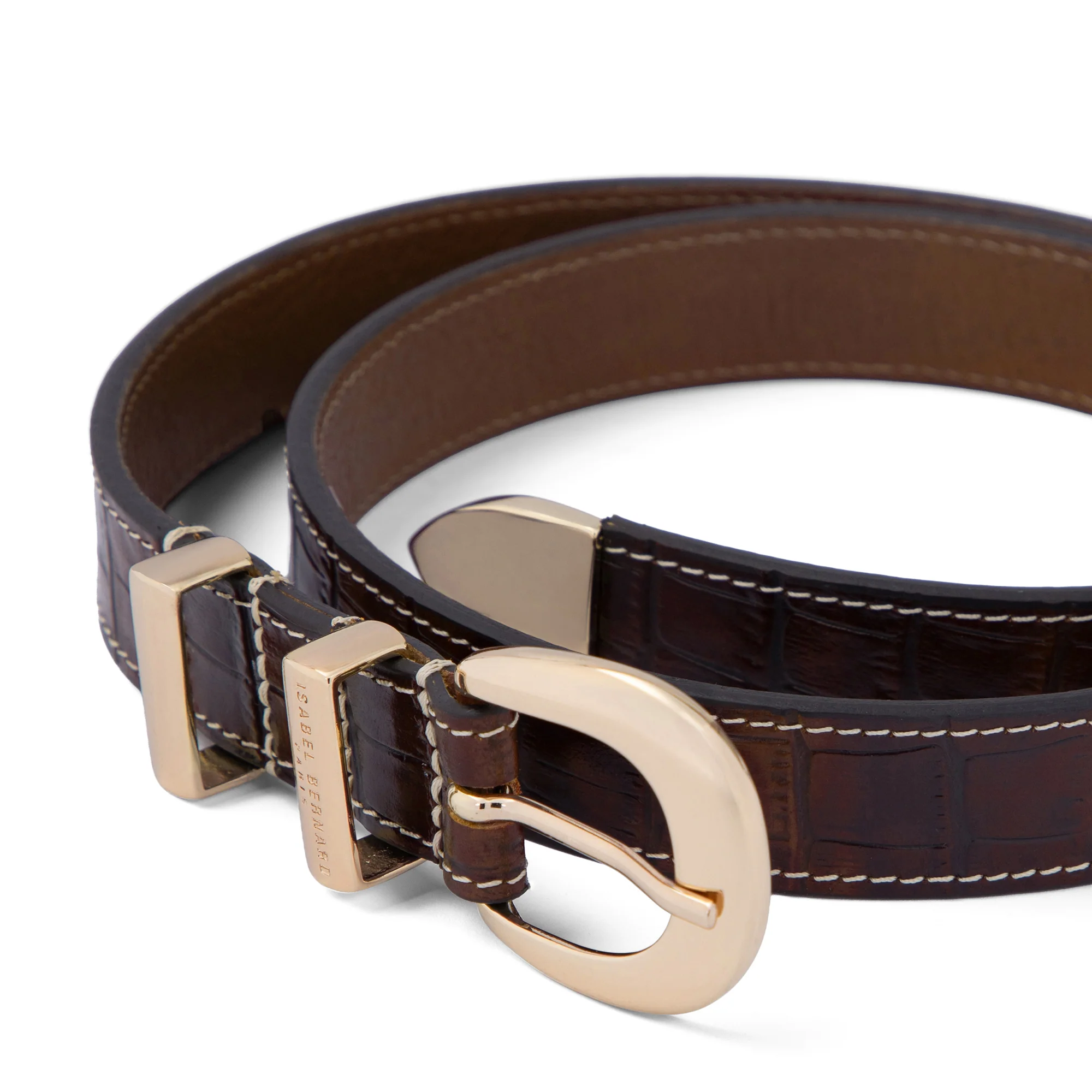 Rêveur Mathilde Croco Brown calfskin belt with gold-coloured buckle - Image 5