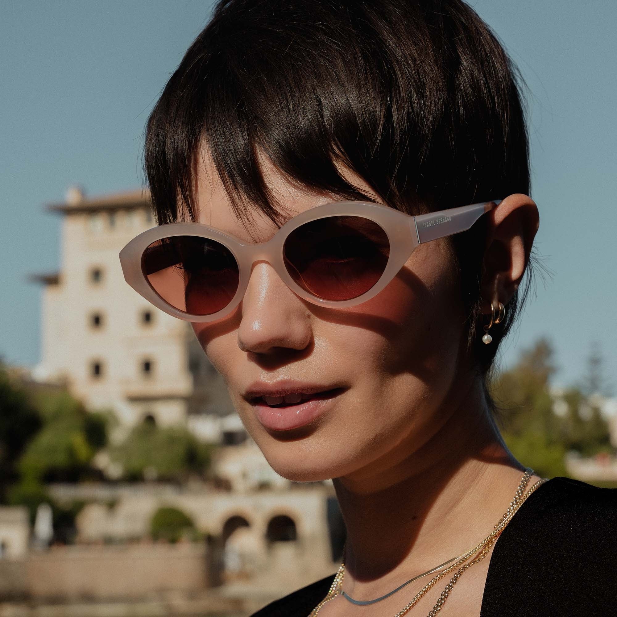 La Villette Rosaire soft pink oval sunglasses with pink lenses - Image 3