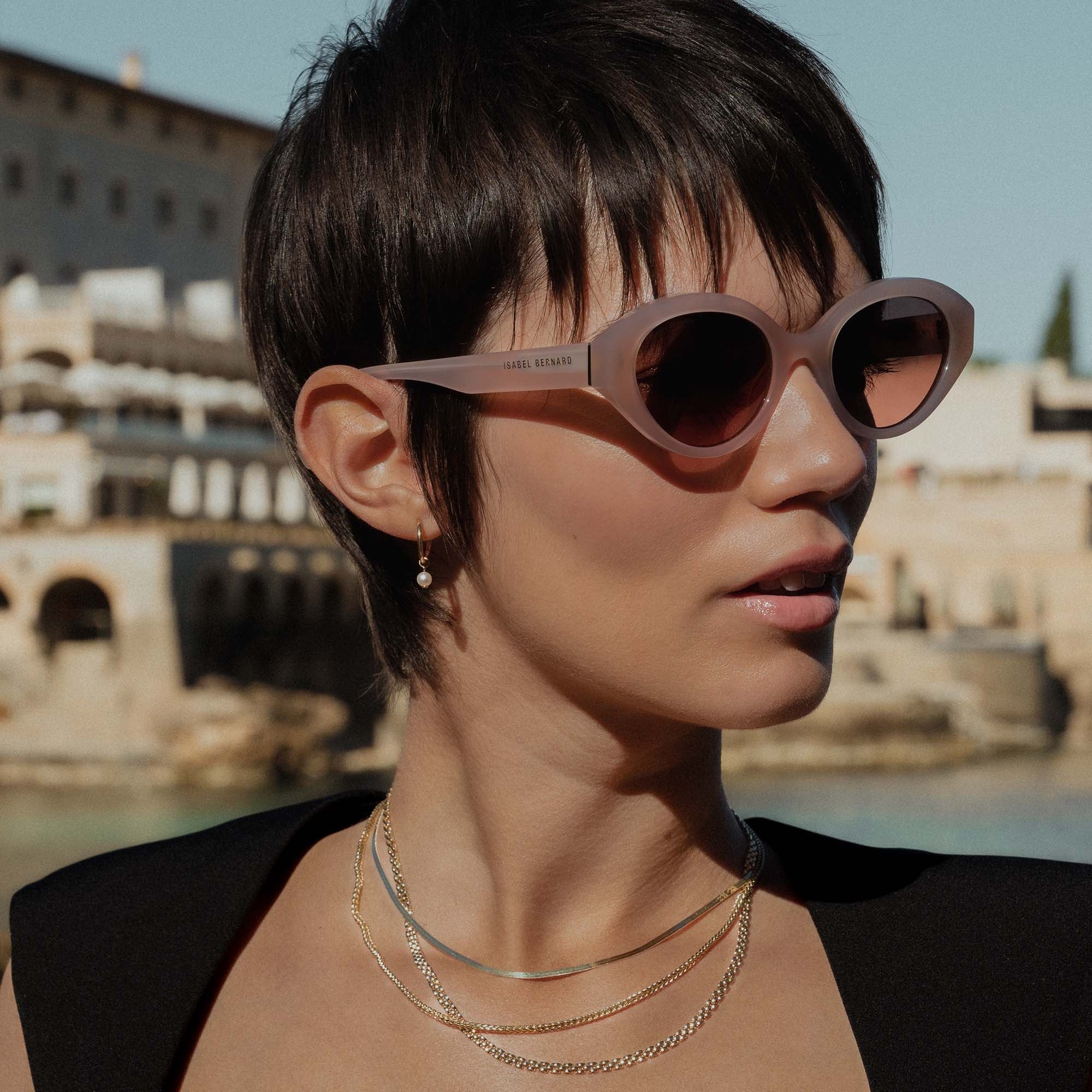 La Villette Rosaire soft pink oval sunglasses with pink lenses - Image 4