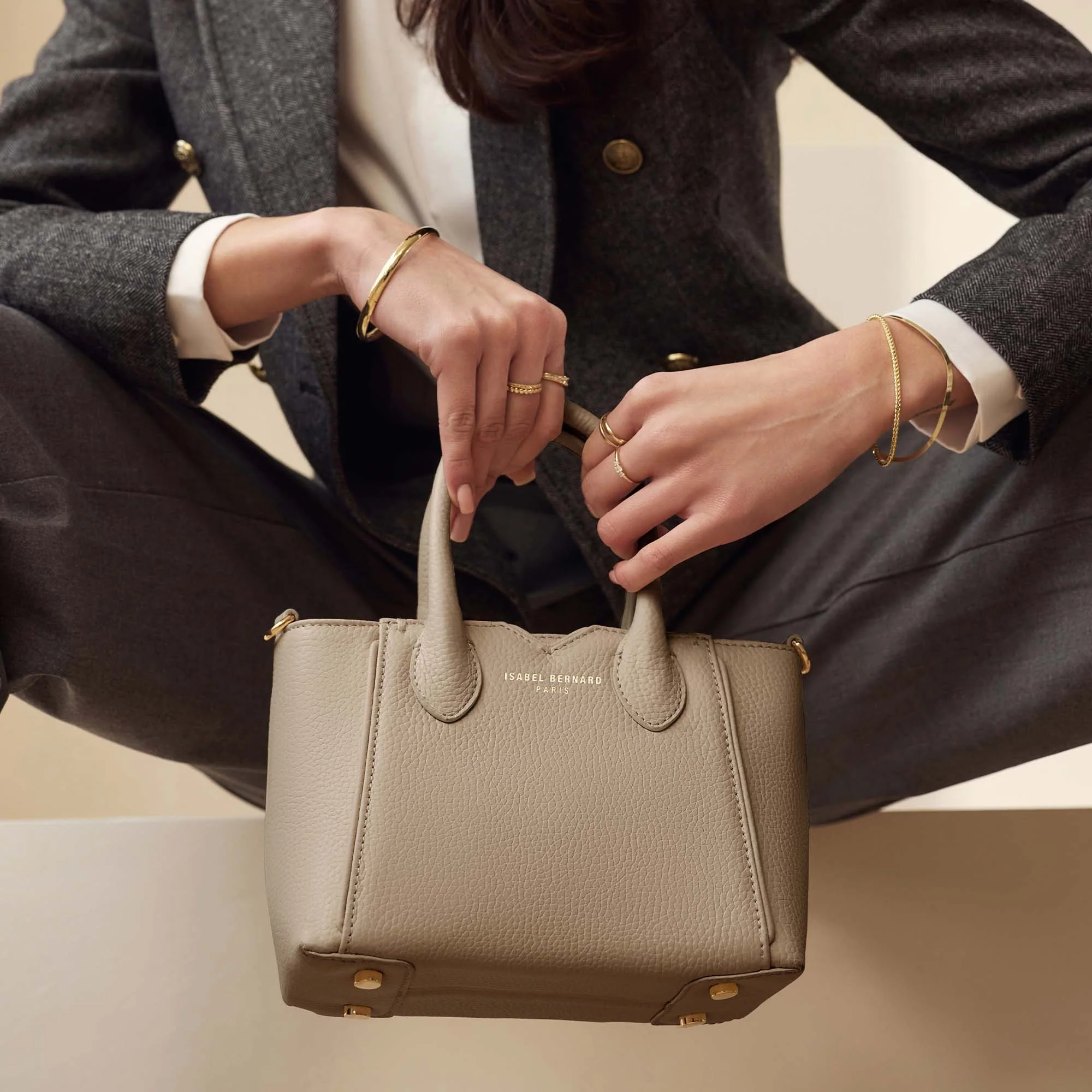 Honoré Cloe Mini taupe calfskin leather handbag - Image 3