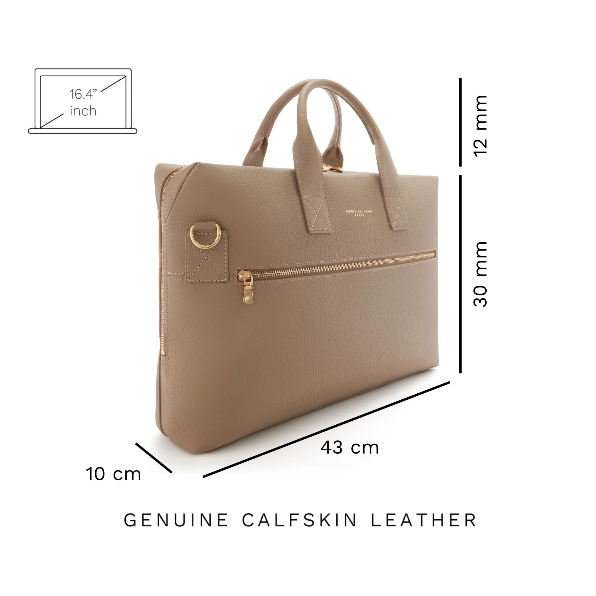 Honoré Anique taupe calfskin leather handbag with 16.4 inch laptop pocket - Image 7