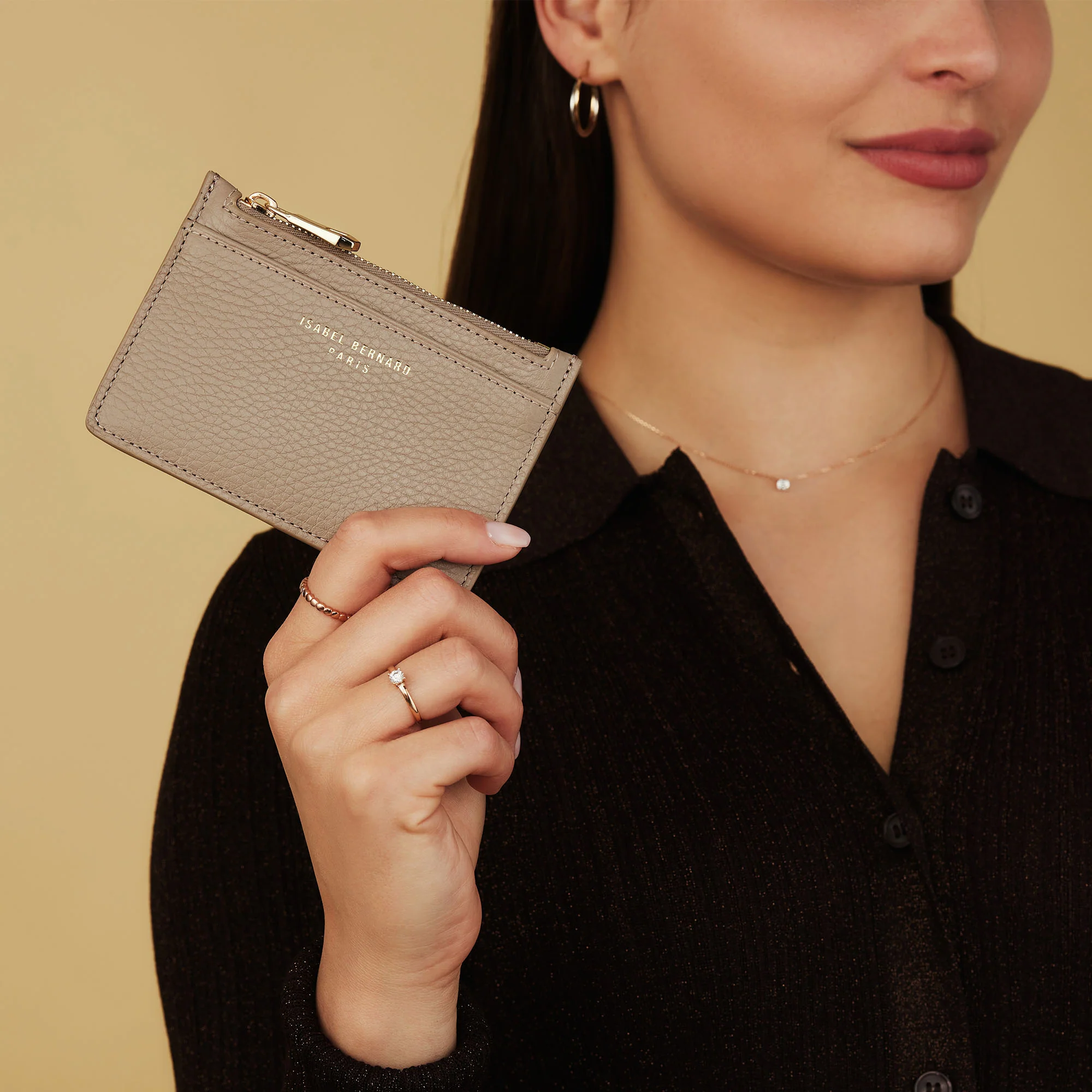 Honoré Aveline taupe calfskin leather card holder - Image 4
