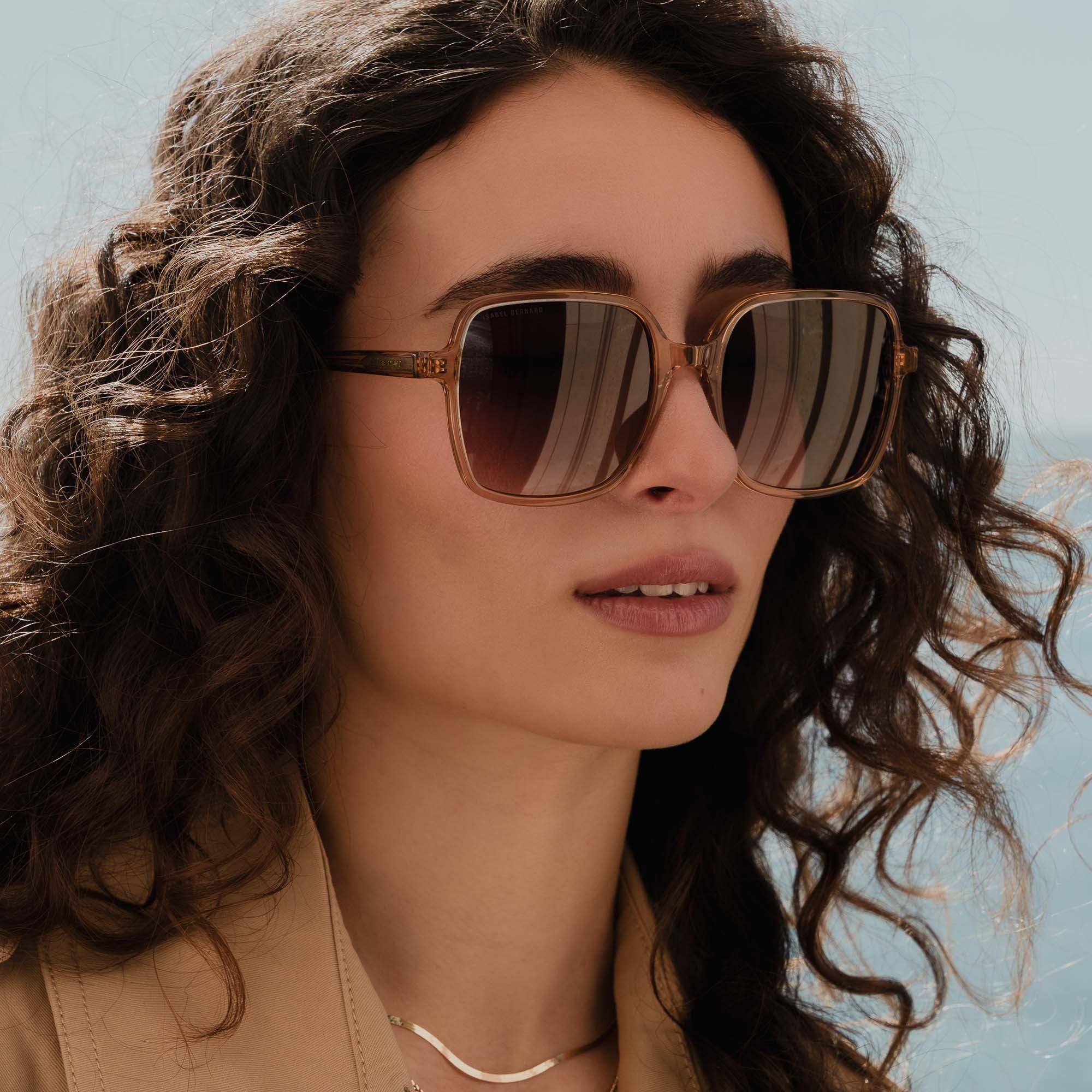 La Villette Rene transparent beige square sunglasses with brown lenses - Image 2