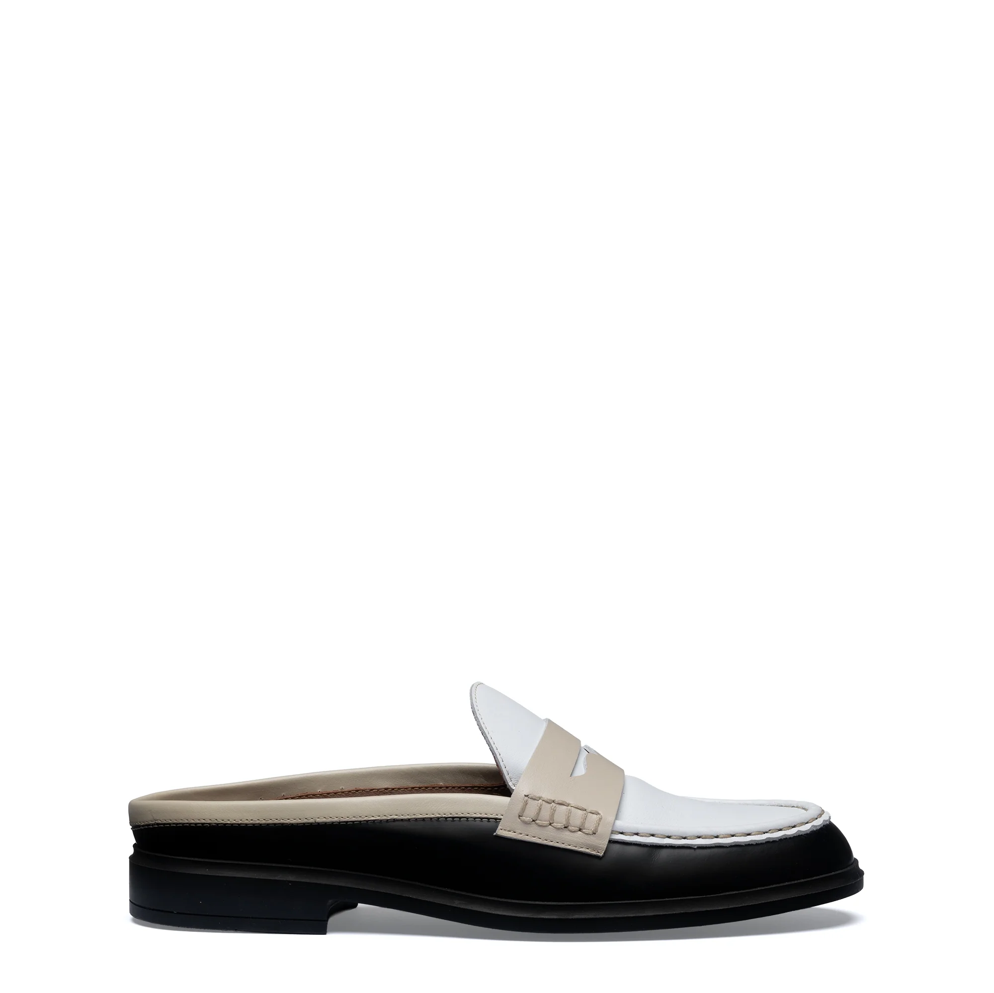 Vendôme Blandine Black And White Calfskin Leather Mules With White Details